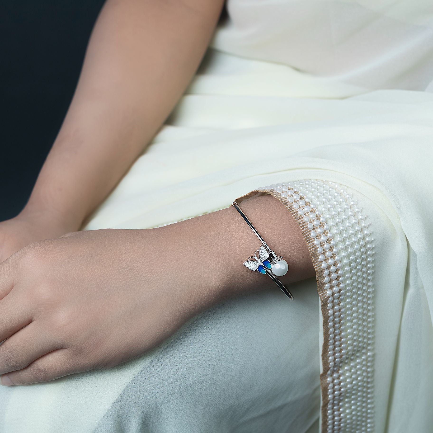 Aesthetic Butterfly With Moti studded Twisting Kada silverhousebyrj