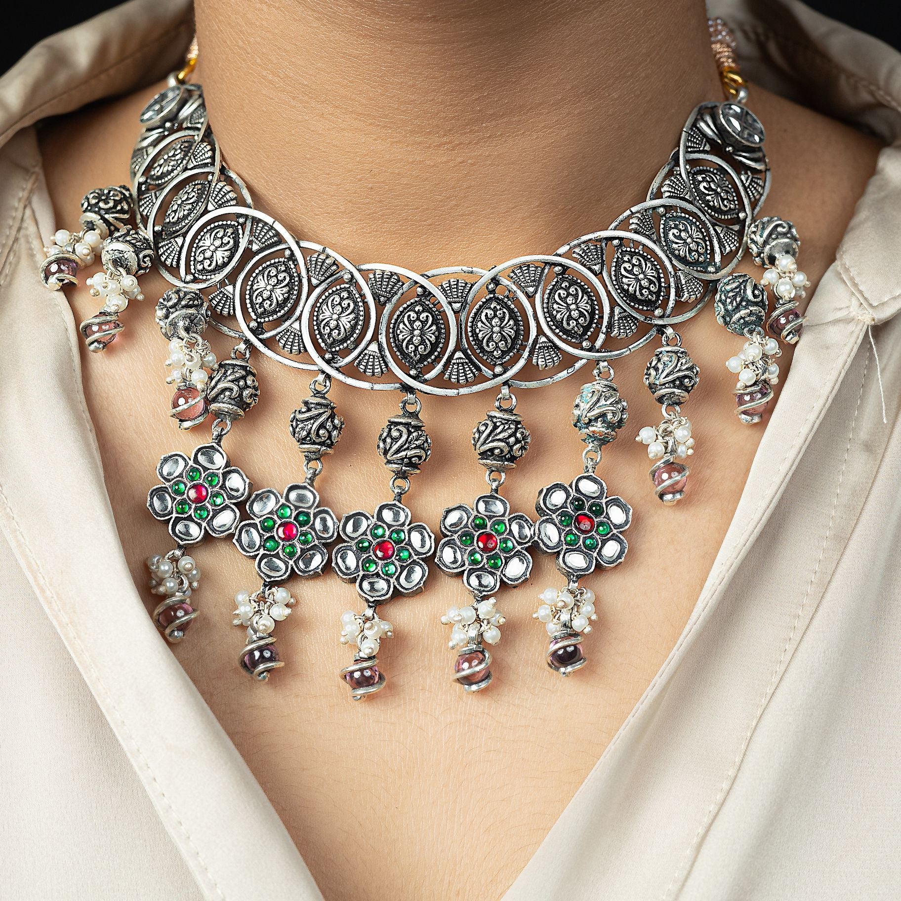 Afghani Necklace Set With Elegant Hanging Floral Charms silverhousebyrj