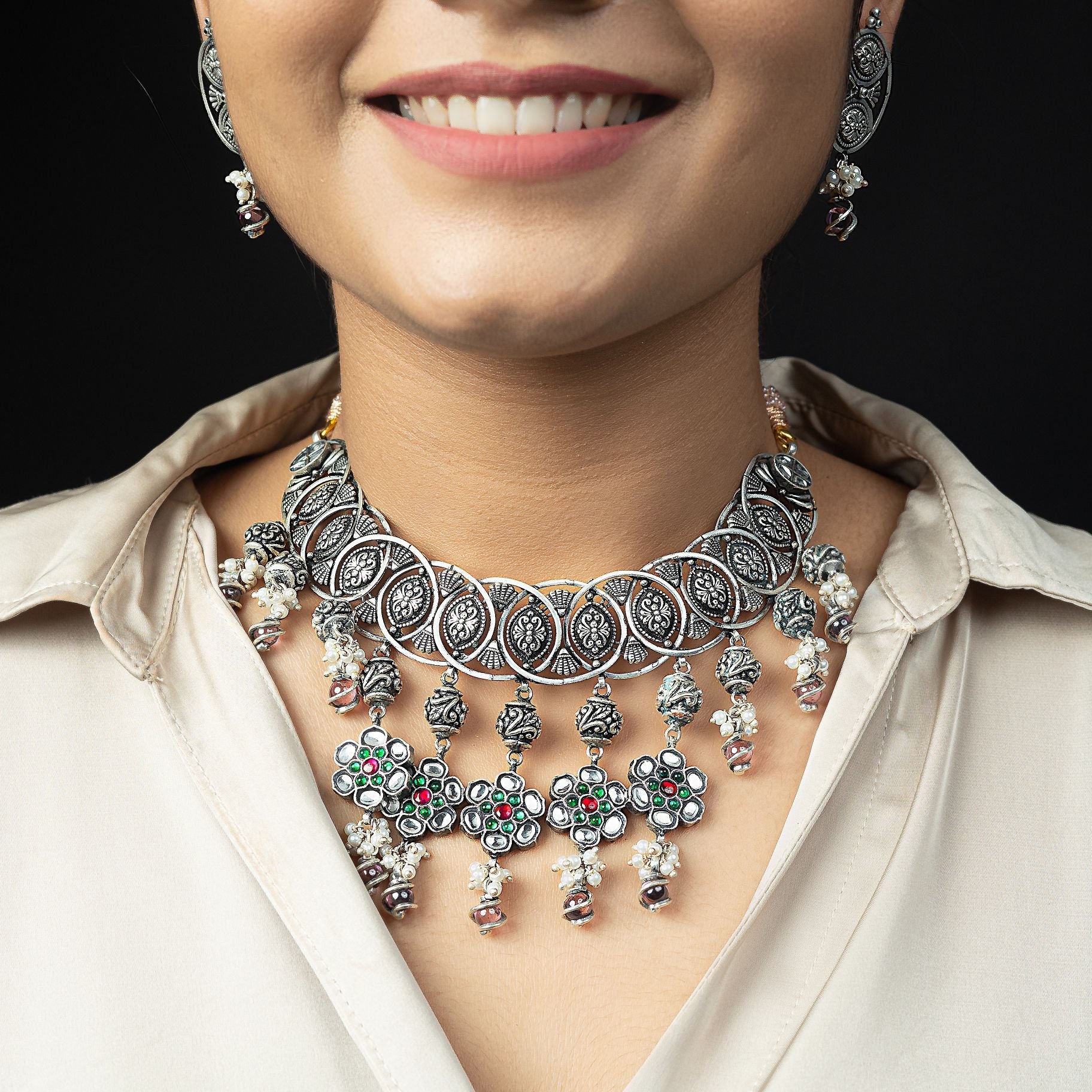 Afghani Necklace Set With Elegant Hanging Floral Charms silverhousebyrj