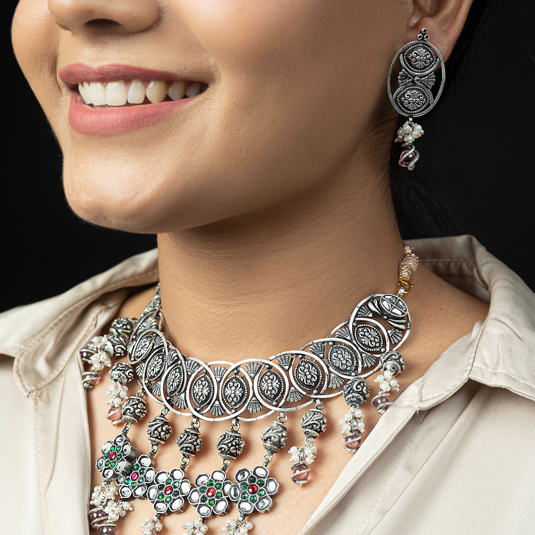 Afghani Necklace Set With Elegant Hanging Floral Charms silverhousebyrj