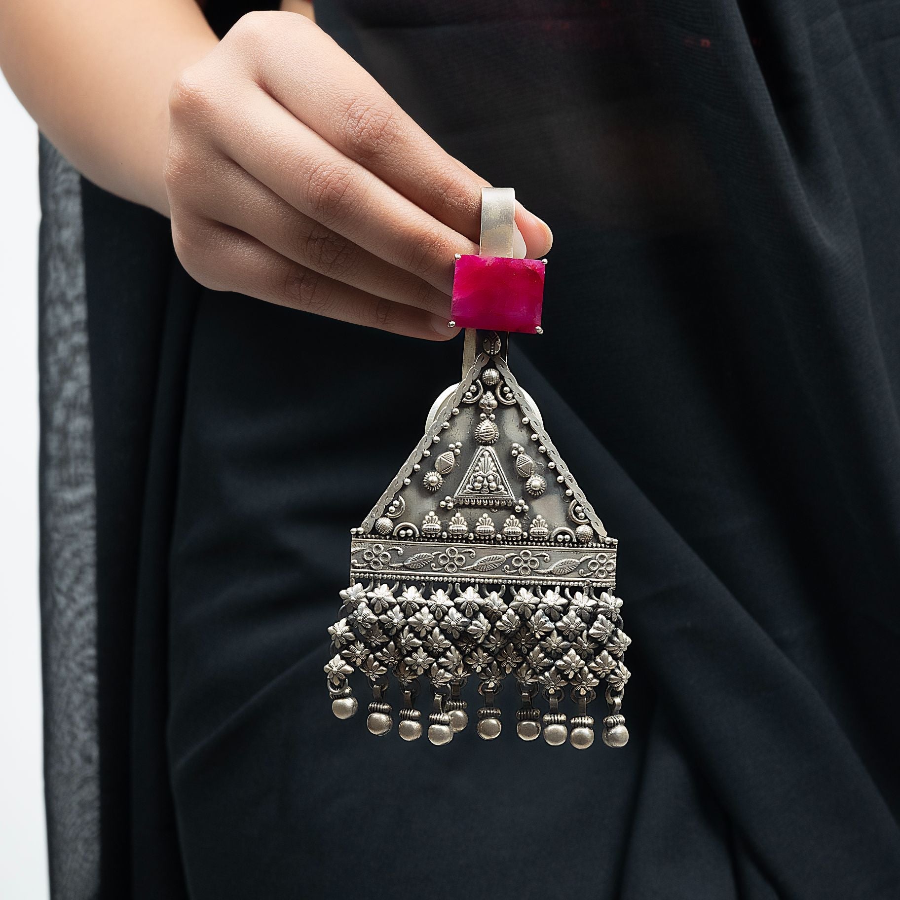 Alluring Triangular Jali Keychain With Drops of Ghungroos silverhousebyrj