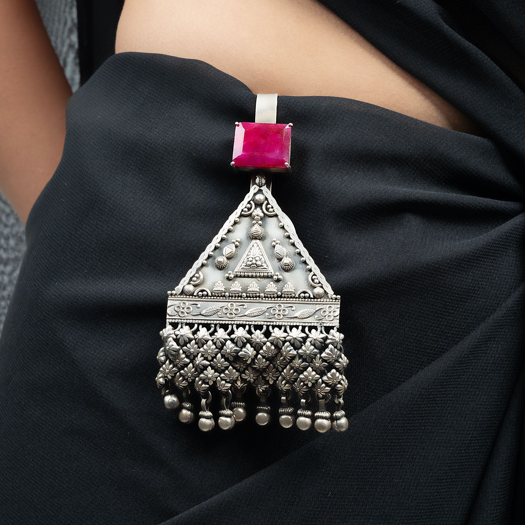 Alluring Triangular Jali Keychain With Drops of Ghungroos silverhousebyrj