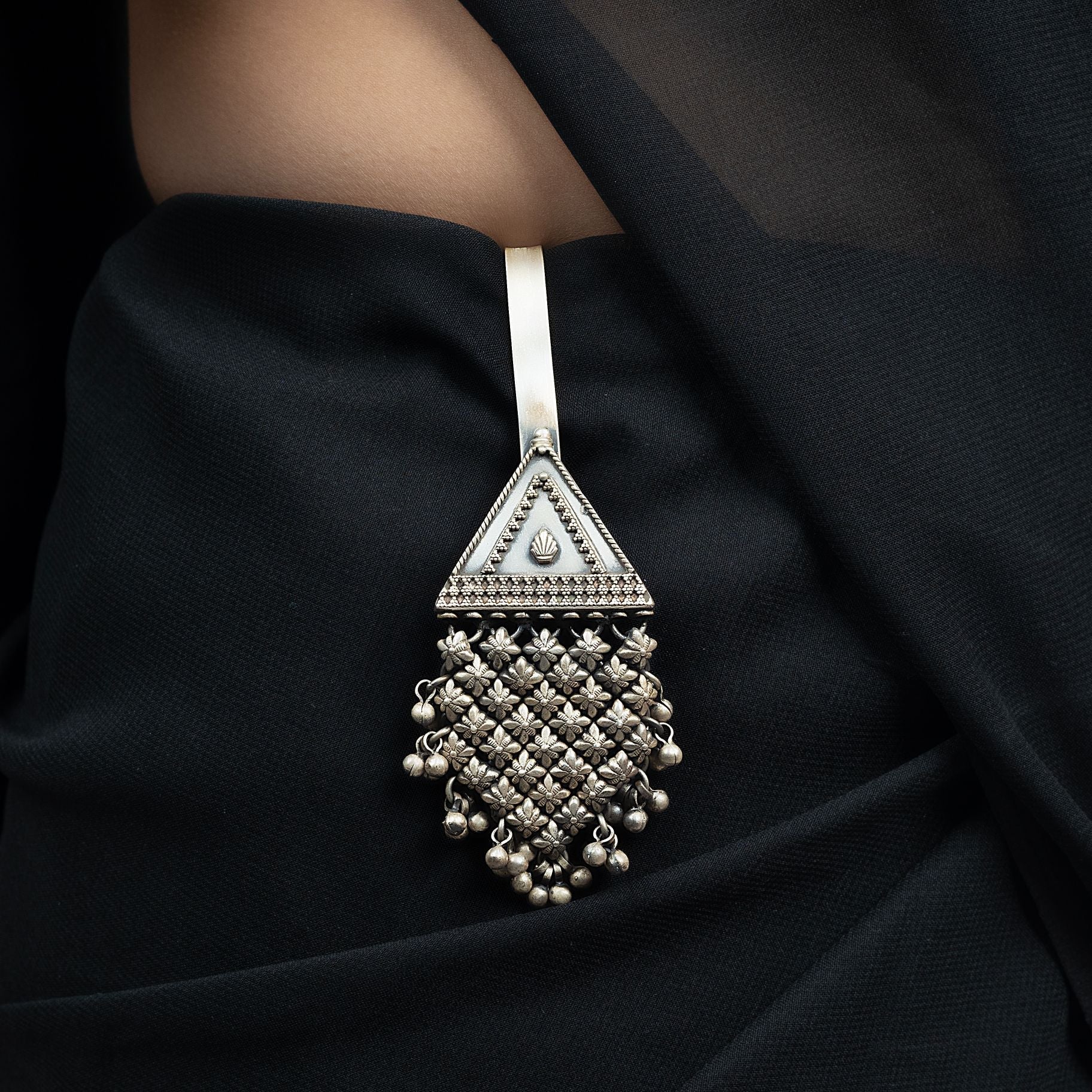 Alluring Triangular Jali Waist Keychain With Ghungroos silverhousebyrj