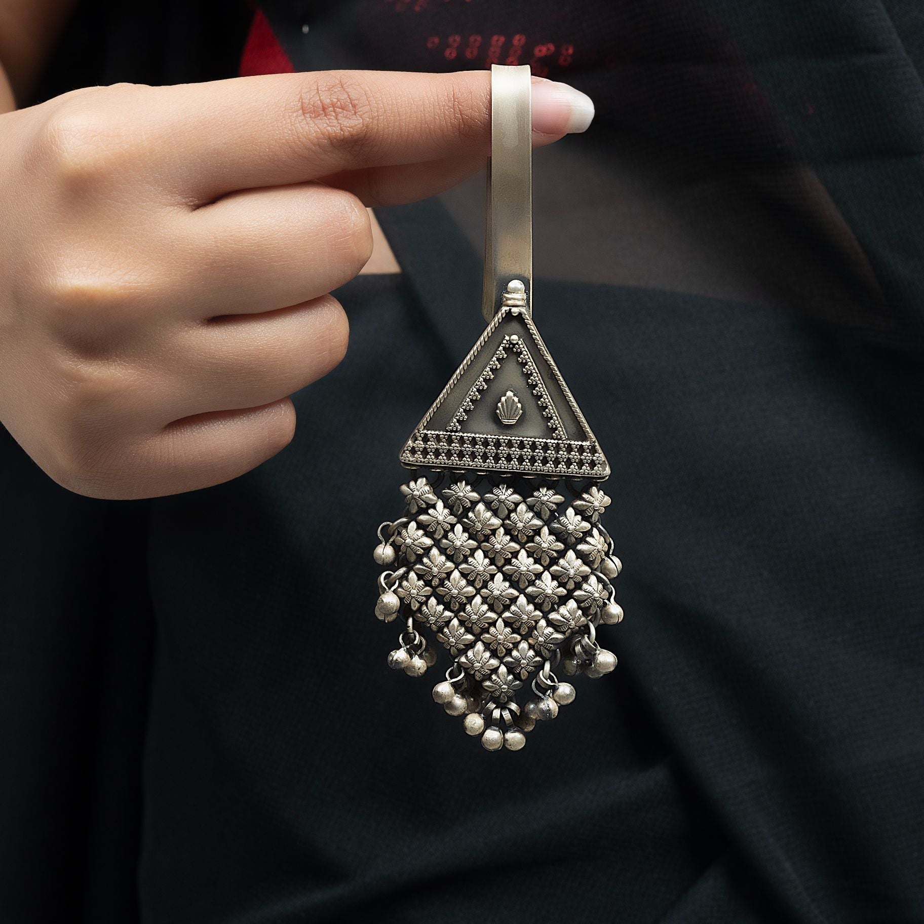 Alluring Triangular Jali Waist Keychain With Ghungroos silverhousebyrj