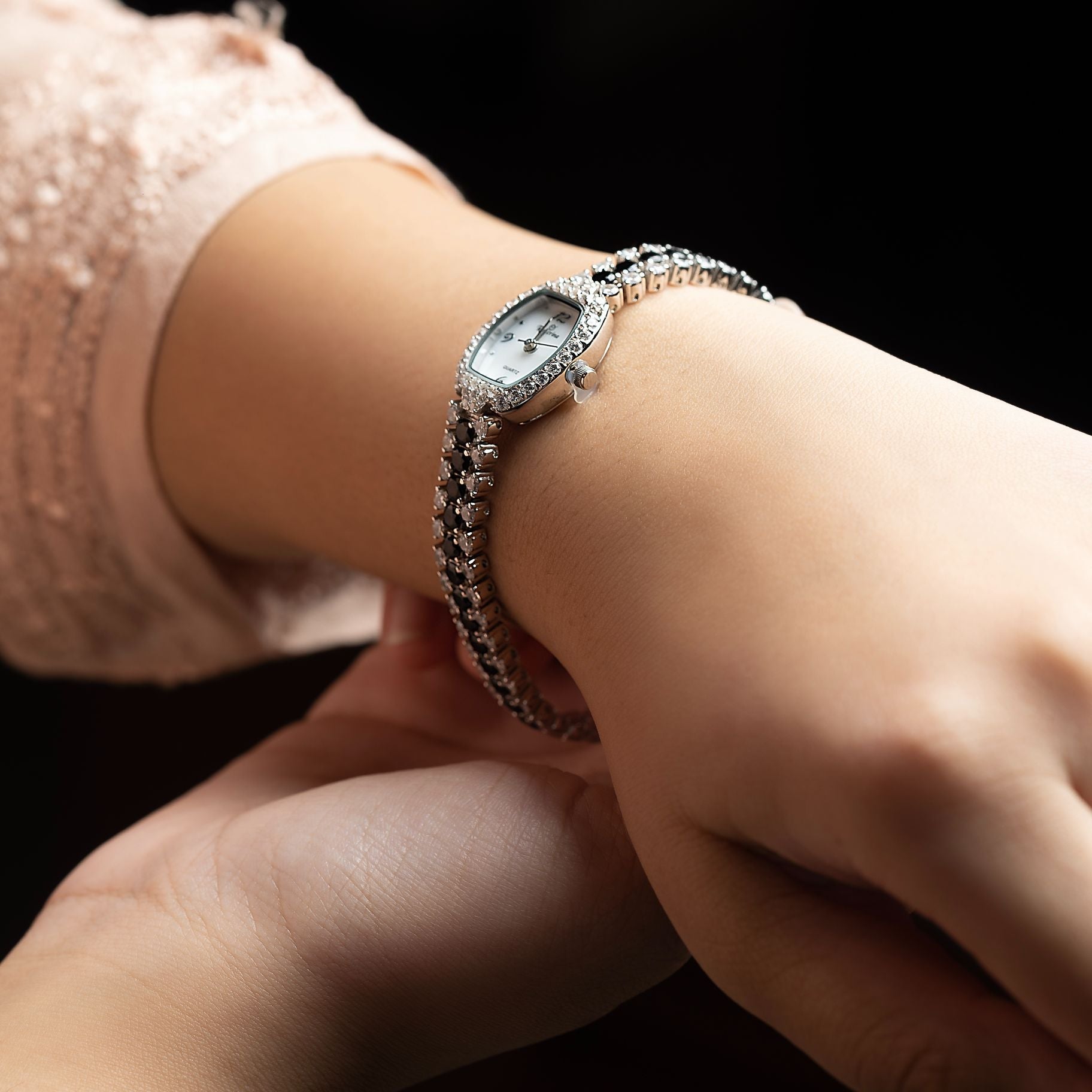 Alluring wrist watch with Studded American Diamond silverhousebyrj