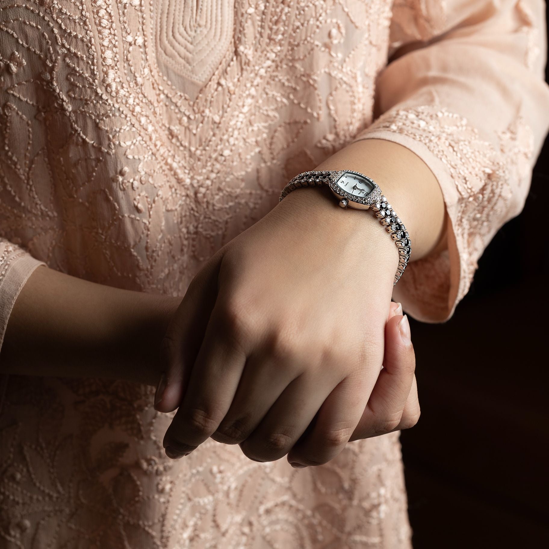 Alluring wrist watch with Studded American Diamond silverhousebyrj