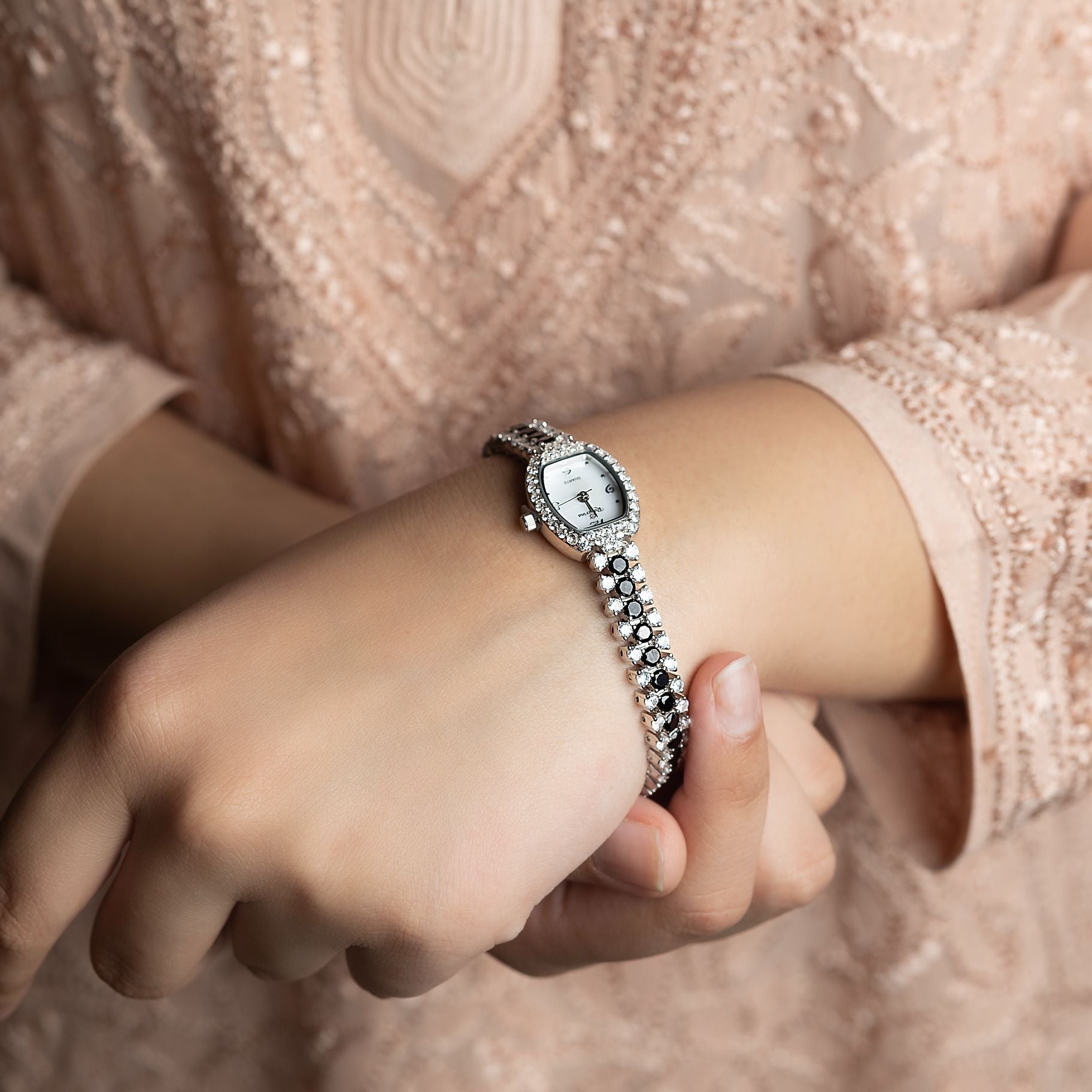 Alluring wrist watch with Studded American Diamond silverhousebyrj