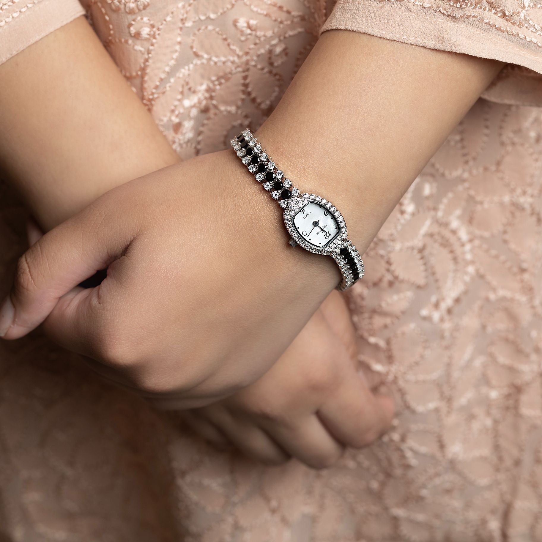 Alluring wrist watch with Studded American Diamond silverhousebyrj