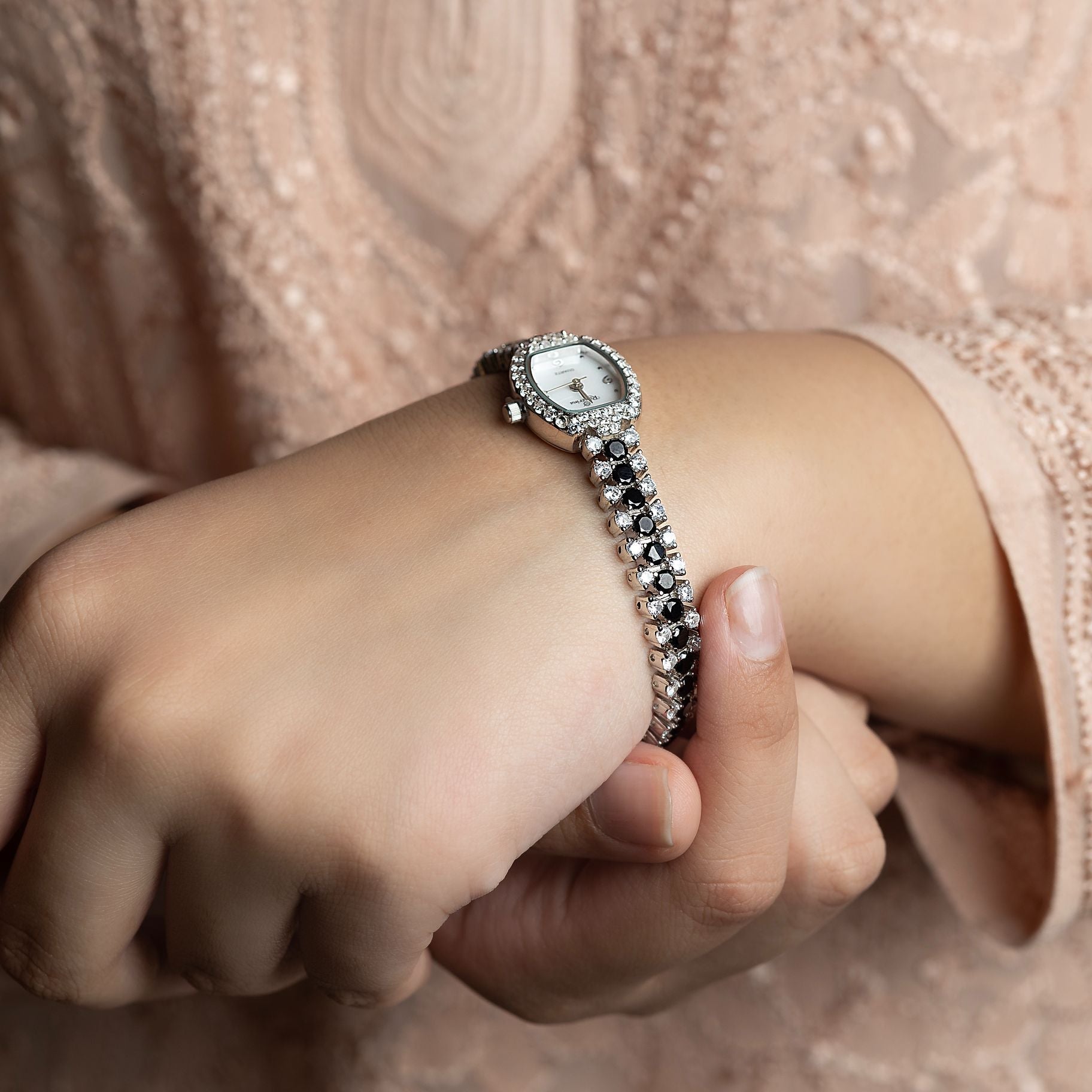 Alluring wrist watch with Studded American Diamond silverhousebyrj