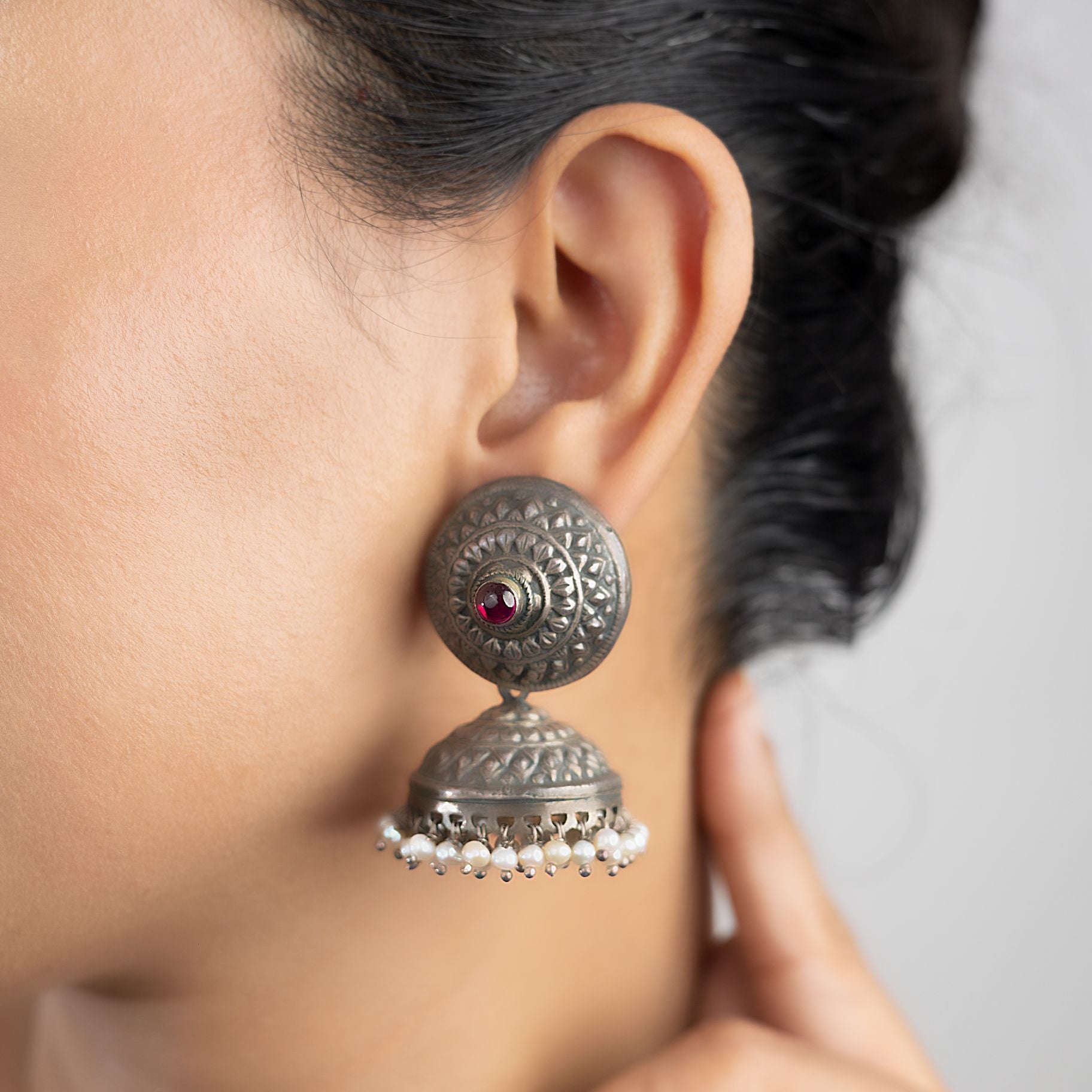 Antique Disc Jhumka earrings with Pearls Beads silverhousebyrj
