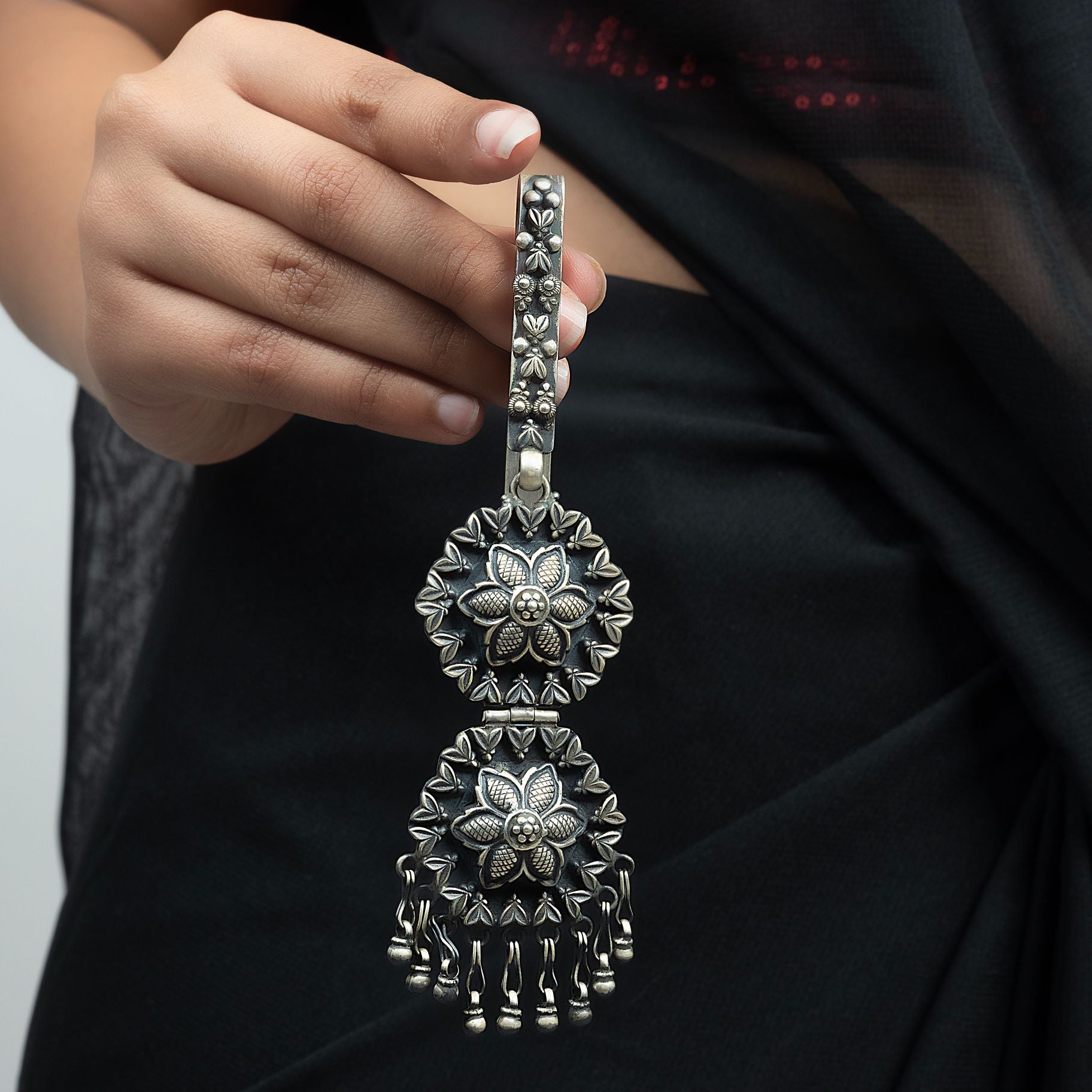Antique Dual Disc Shaped With Hanging Ghungroos Waist Keychain silverhousebyrj