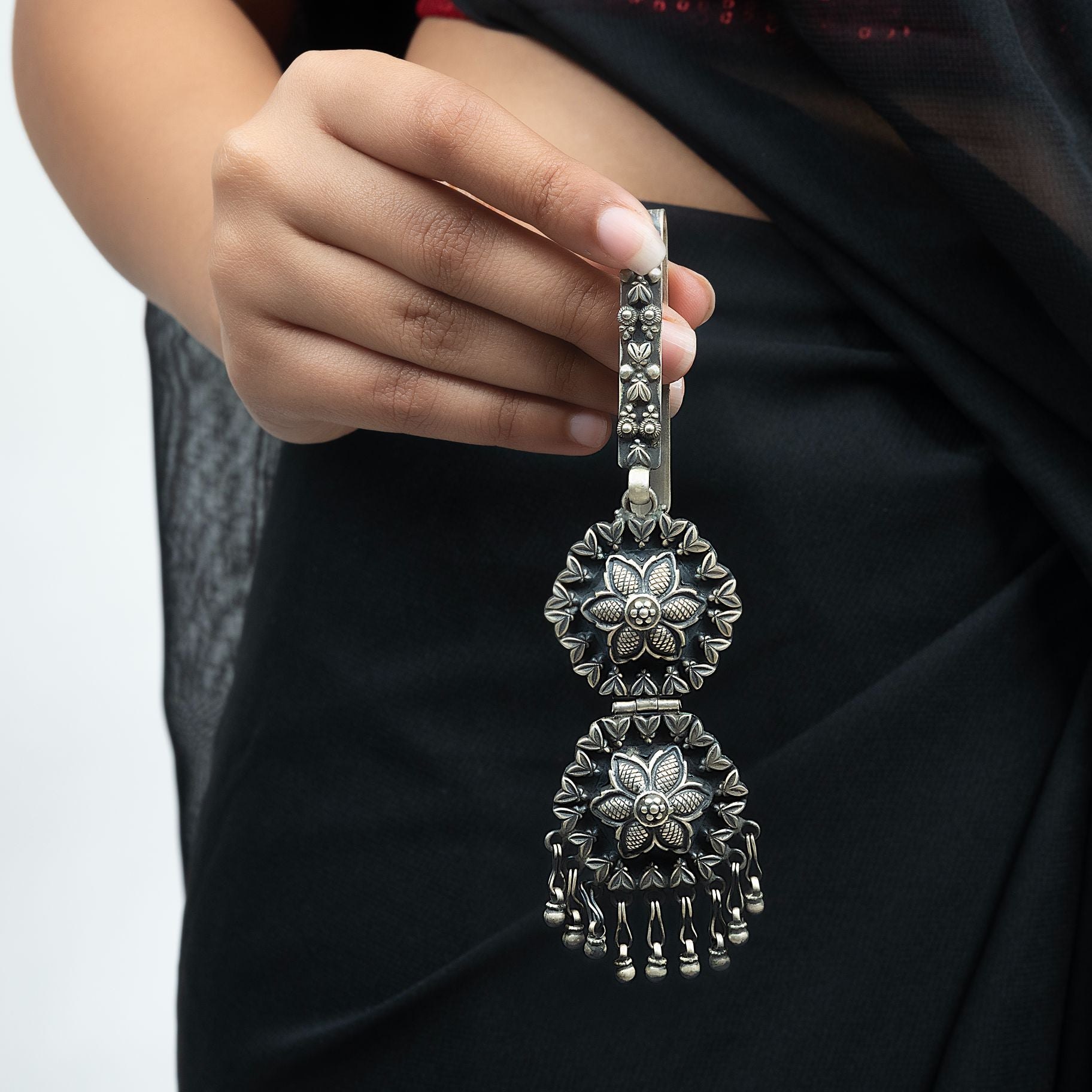 Antique Dual Disc Shaped With Hanging Ghungroos Waist Keychain silverhousebyrj