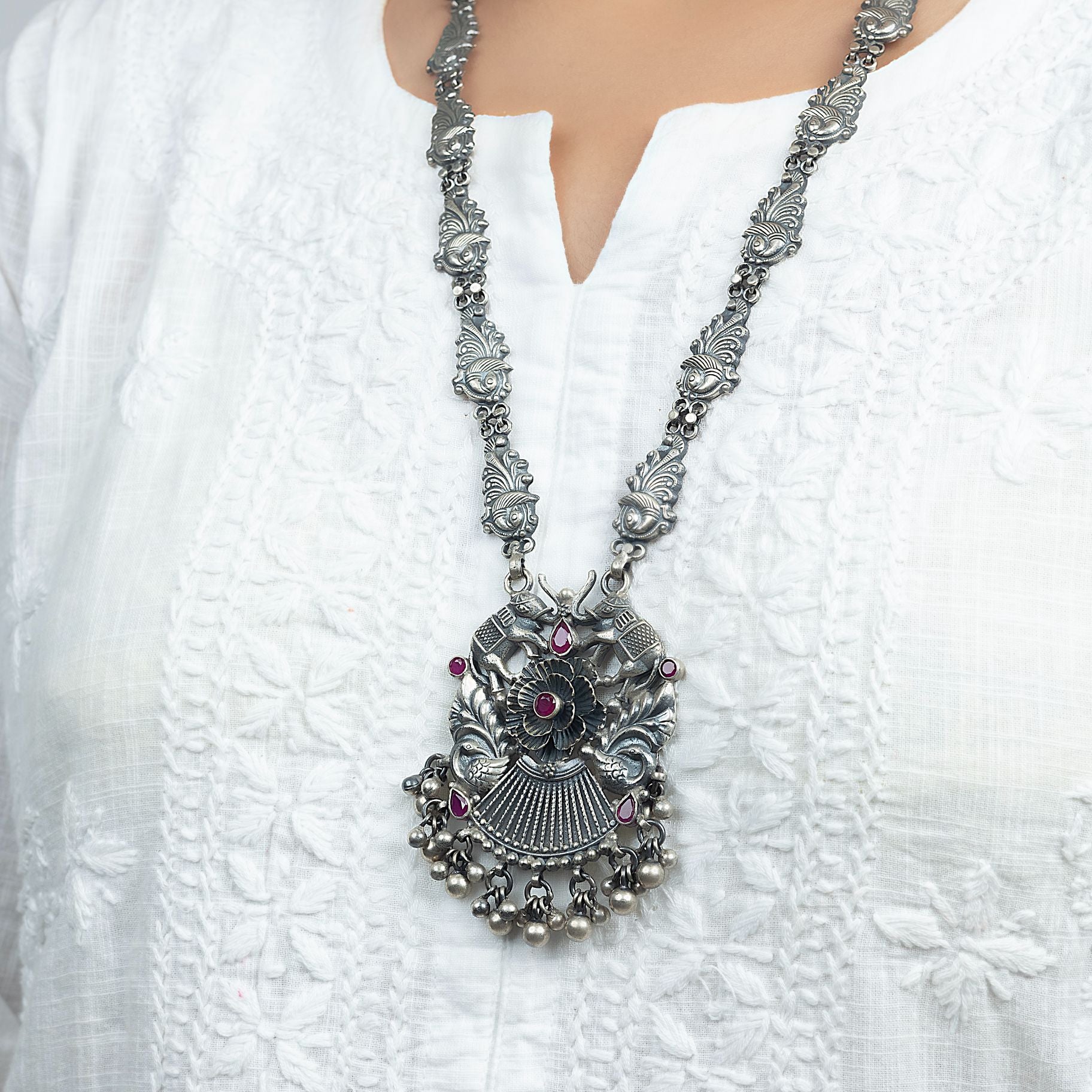 Antique Long Necklace With Elegant Chain Set silverhousebyrj
