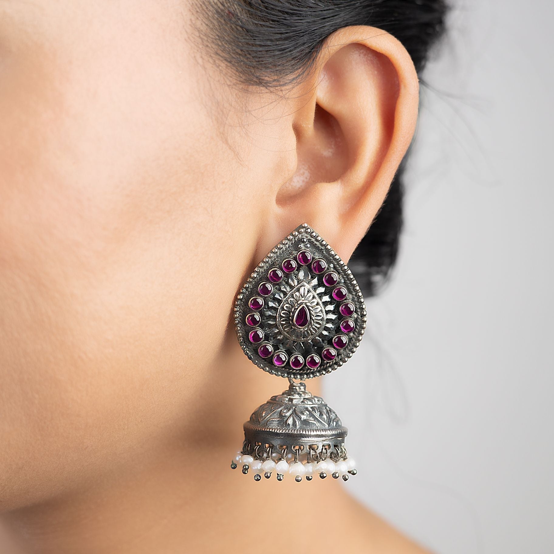 Antique Petal Jhumka with Pearl Beads silverhousebyrj