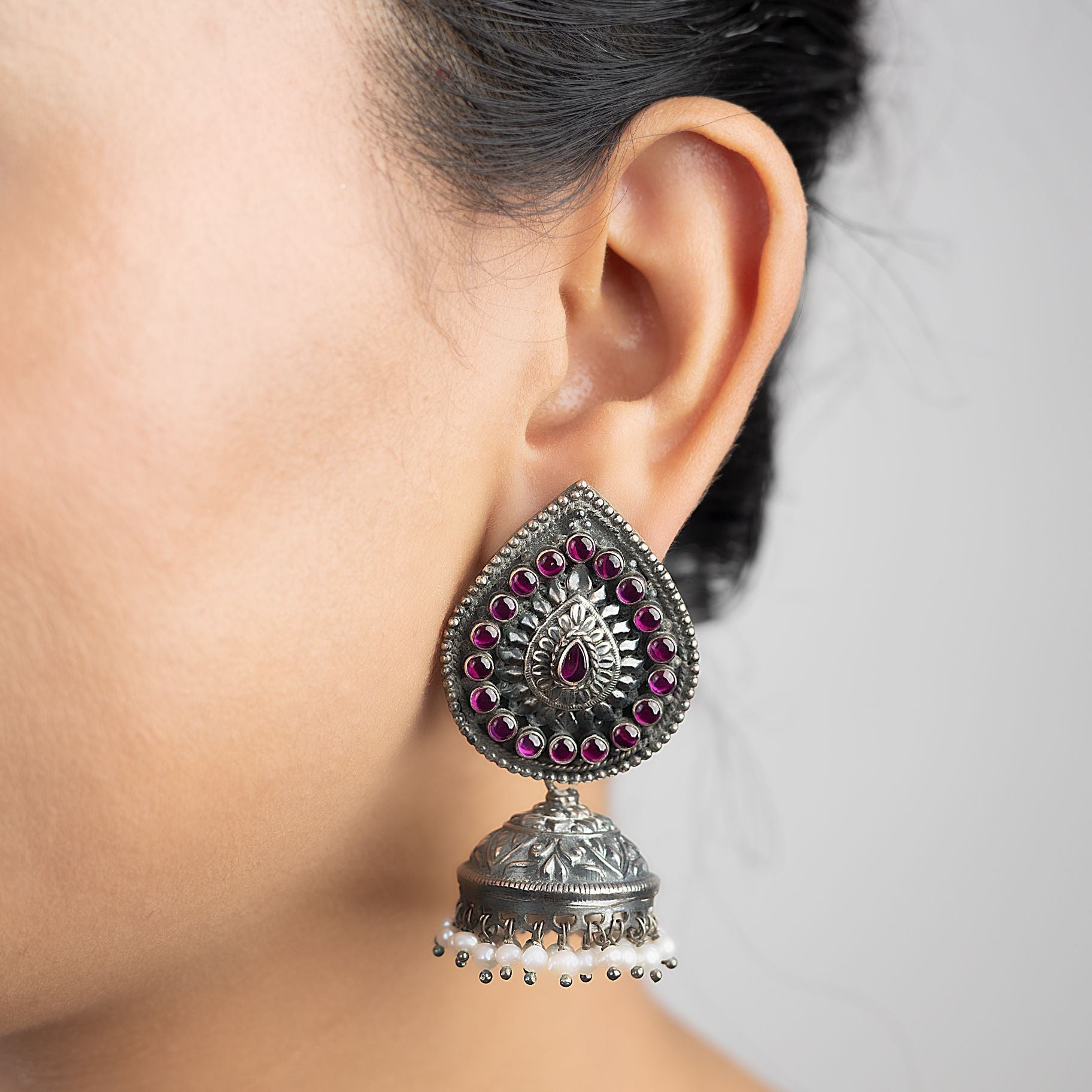 Antique Petal Jhumka with Pearl Beads silverhousebyrj