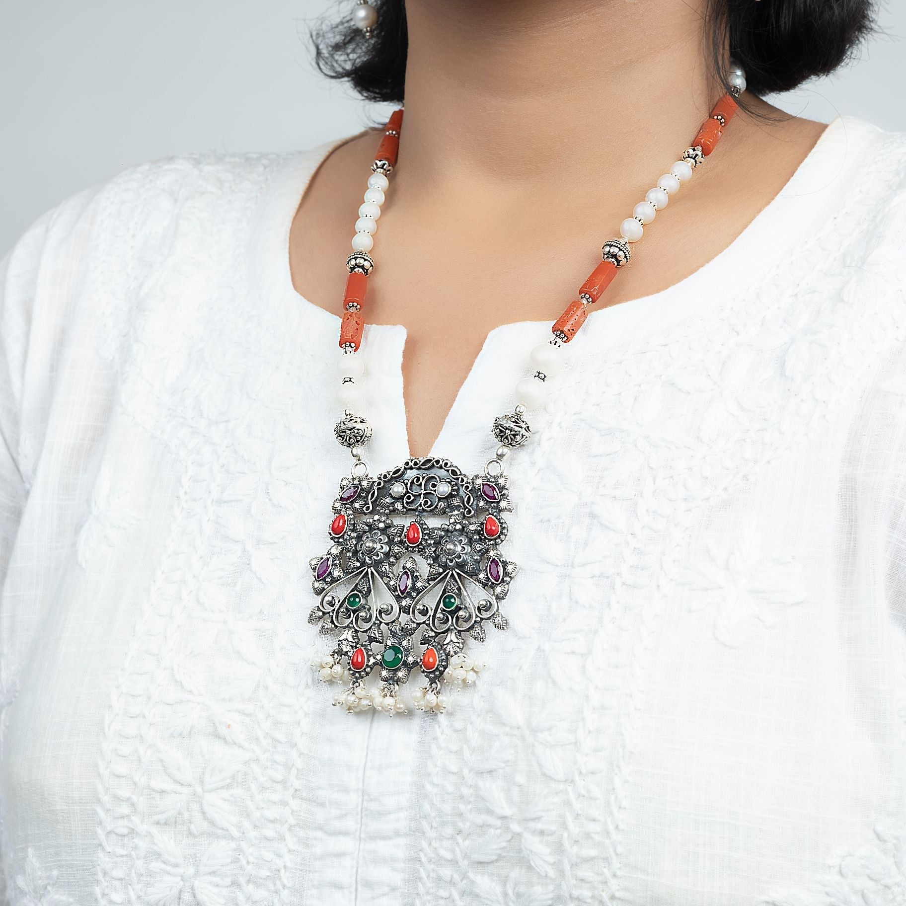 Antique Temple Designer Necklace set silverhousebyrj