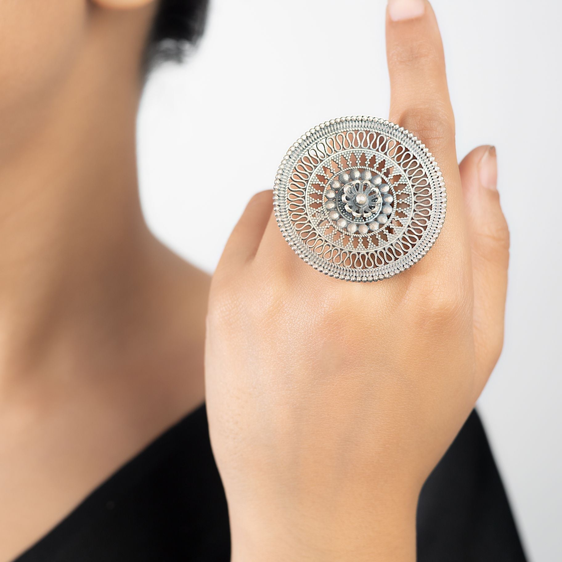 Artistic Big Round Party Wear Ring silverhousebyrj