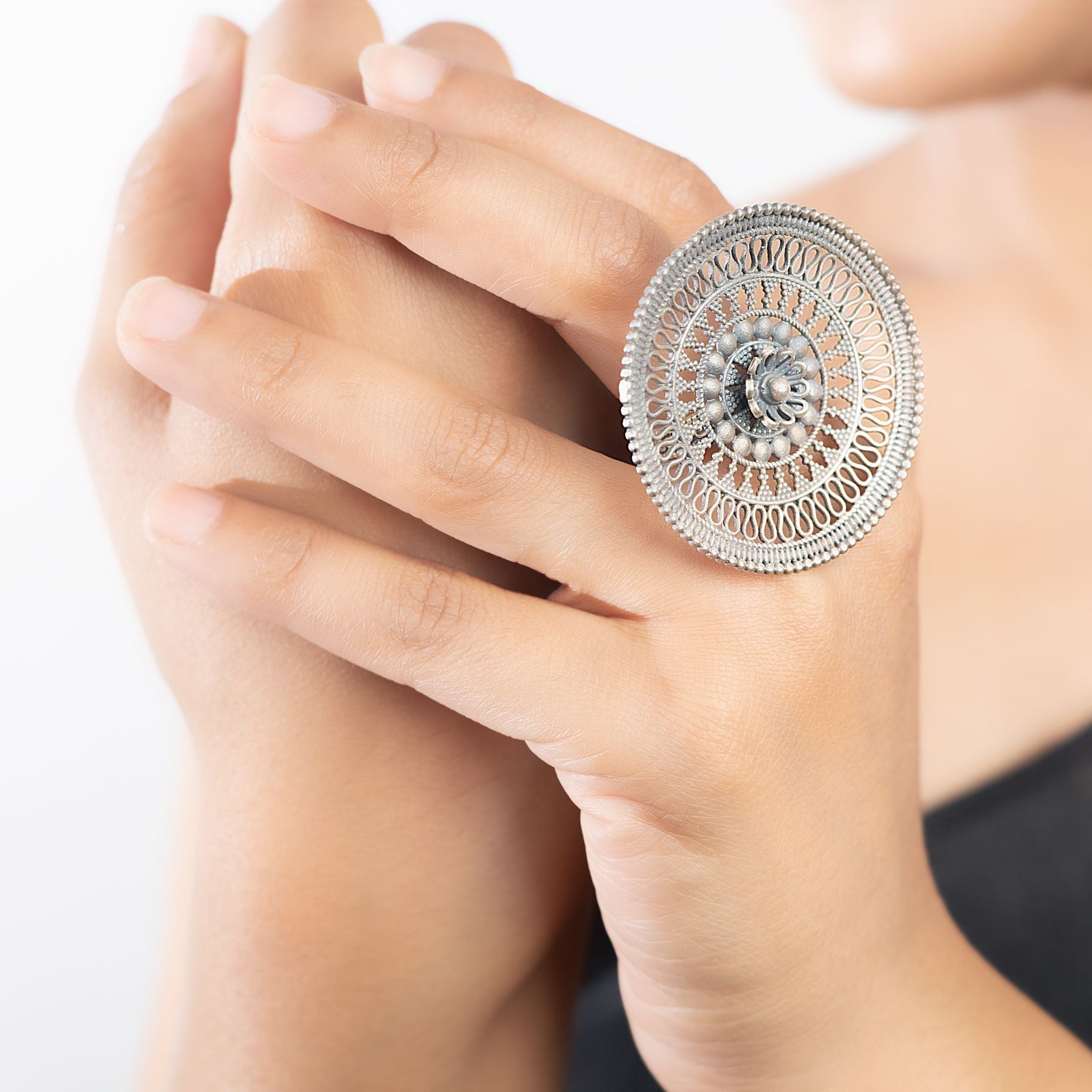 Artistic Big Round Party Wear Ring silverhousebyrj