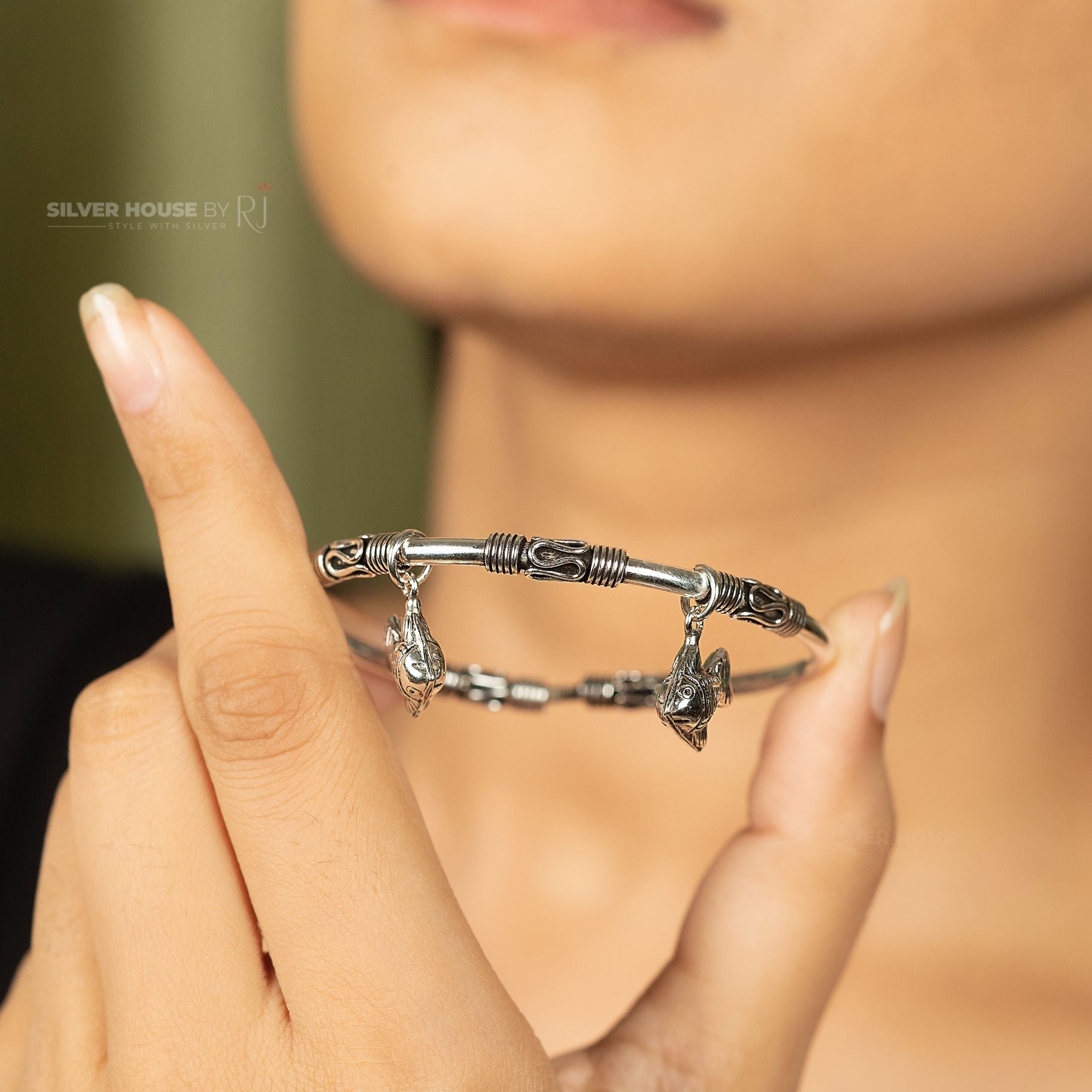 Artistic Italian Kada With Hanging Fish Charms silverhousebyrj