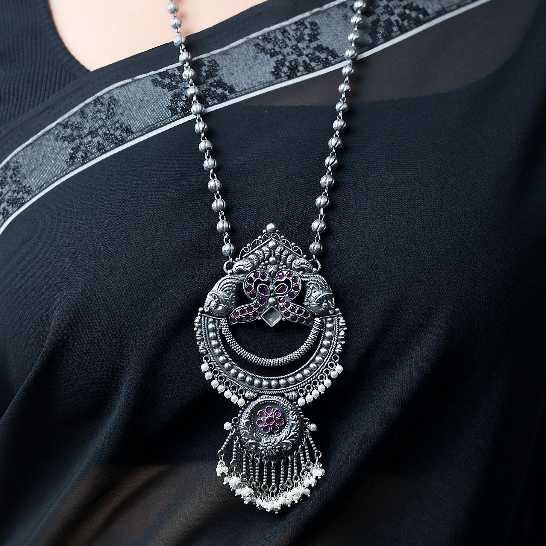Artistic Pendant With Long Matar mala Chain silverhousebyrj
