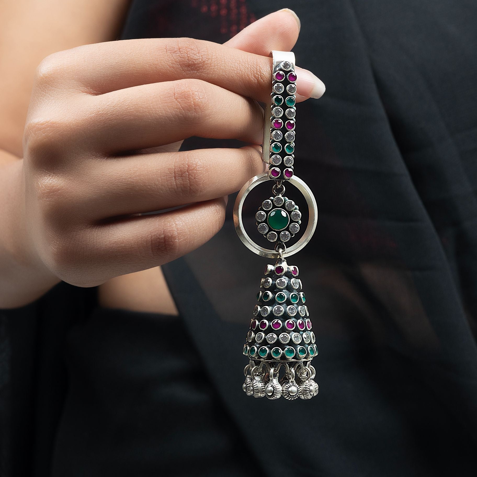 Attractive Cone Shaped Stone Studded Waist Keychain silverhousebyrj