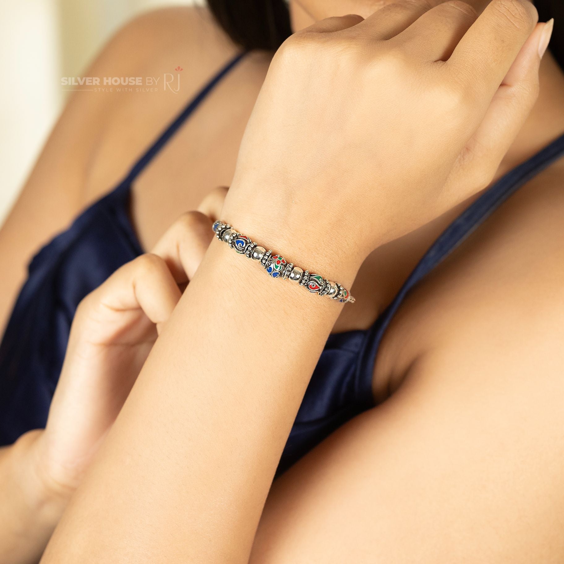 Attractive Italian Bracelet With Coloured Beads silverhousebyrj
