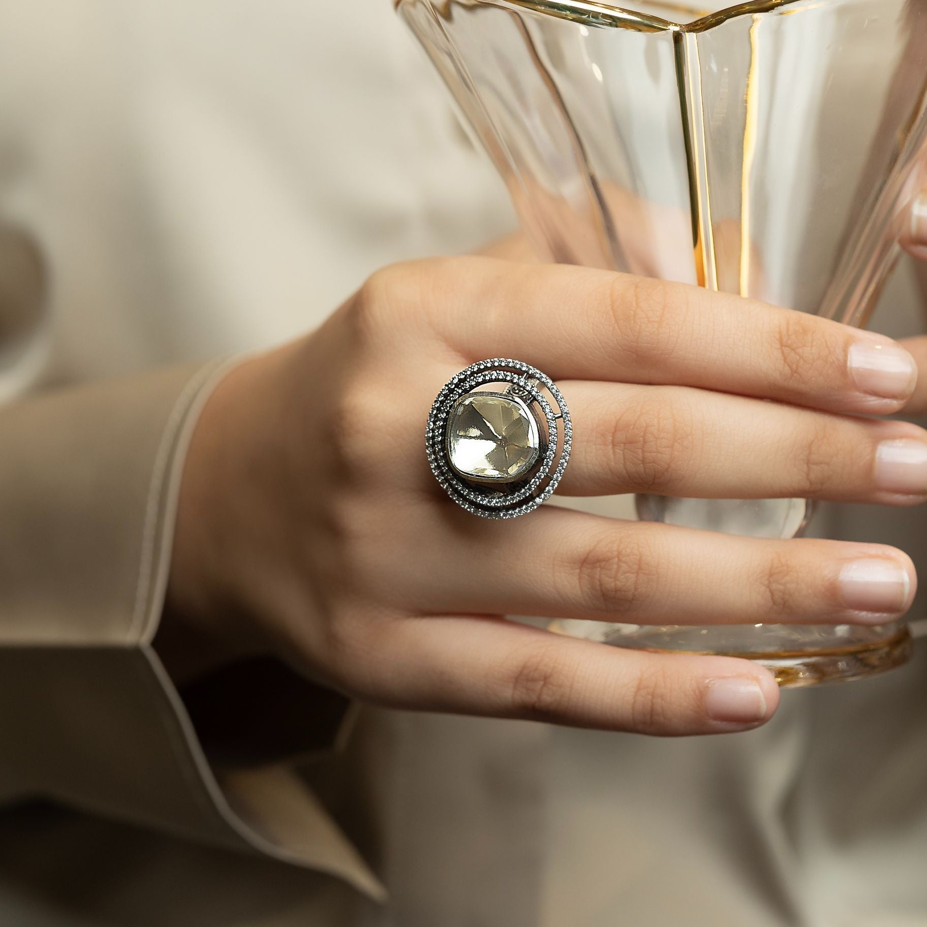Attractive Polki Statement Ring silverhousebyrj