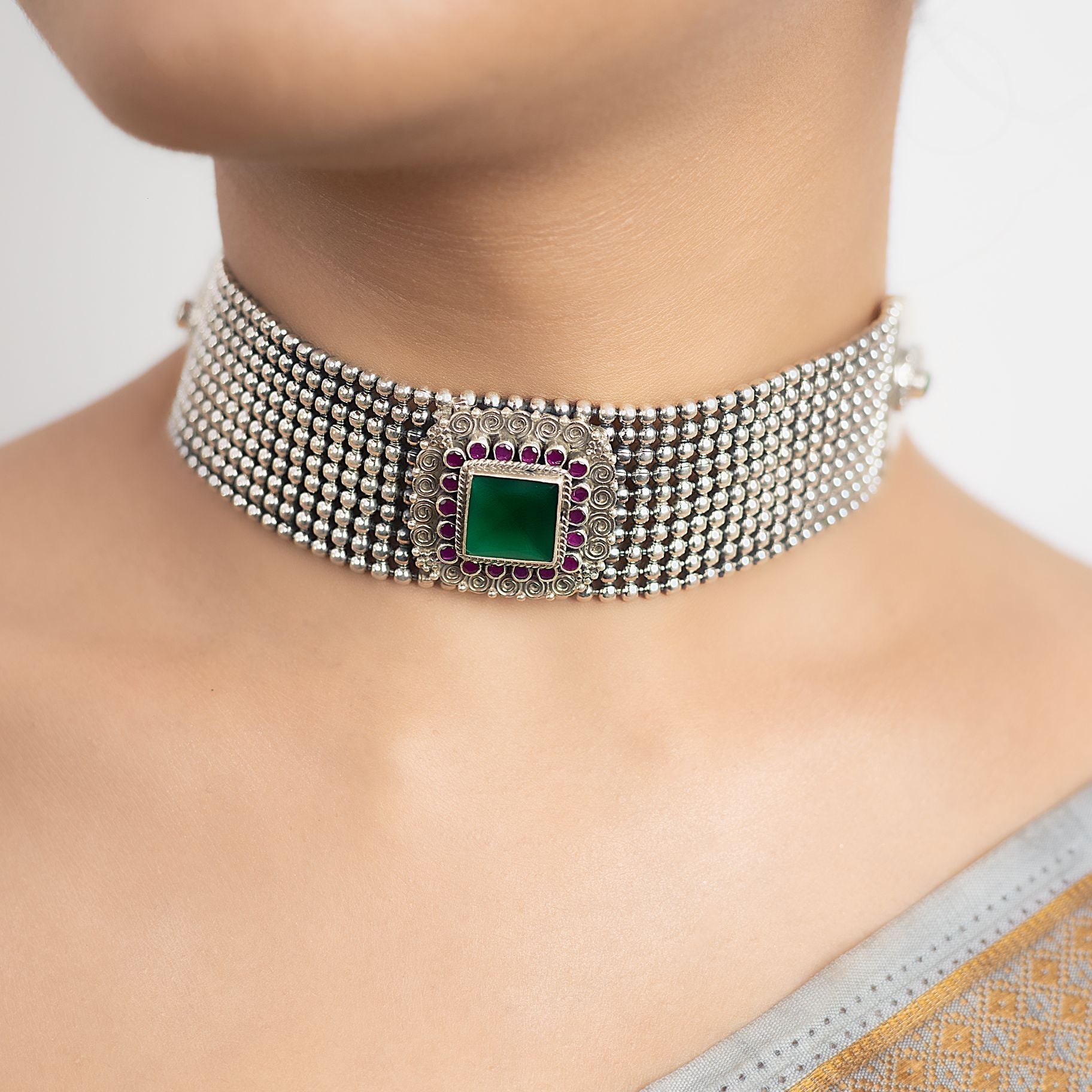 Charming Panna Choker with Attractive Jhumki Set silverhousebyrj