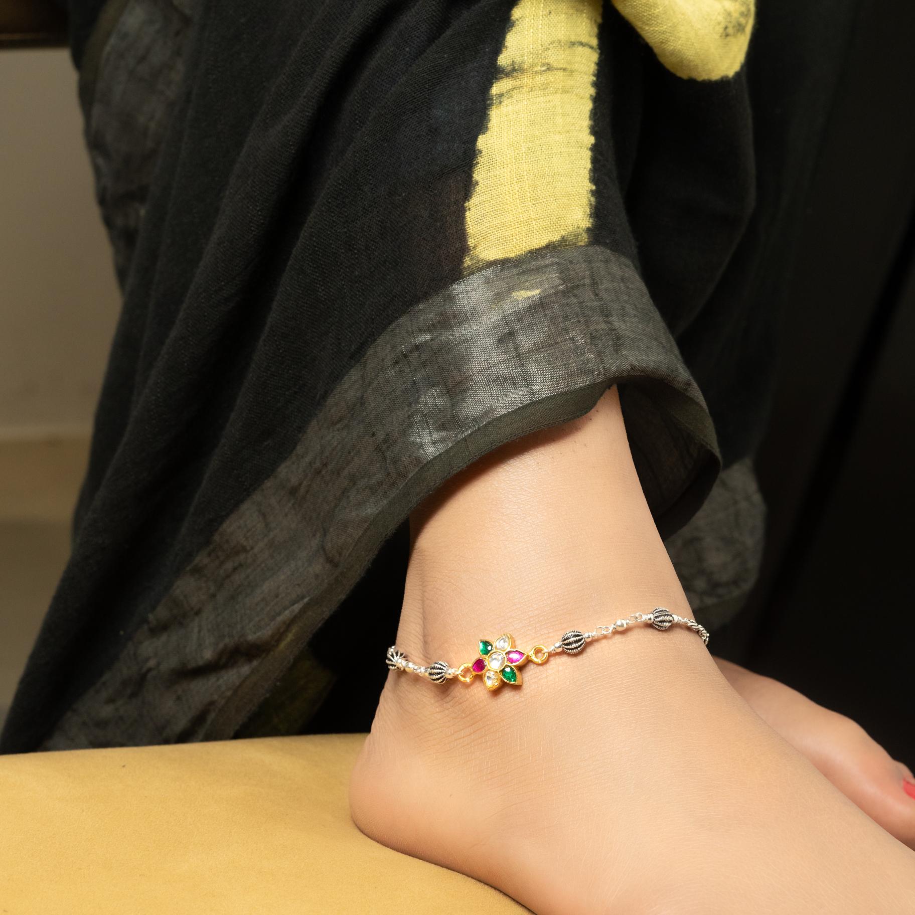 Flowered Dual Shade Anklet