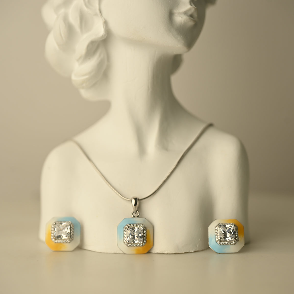 Pastel Blue & Gold Pendant Set