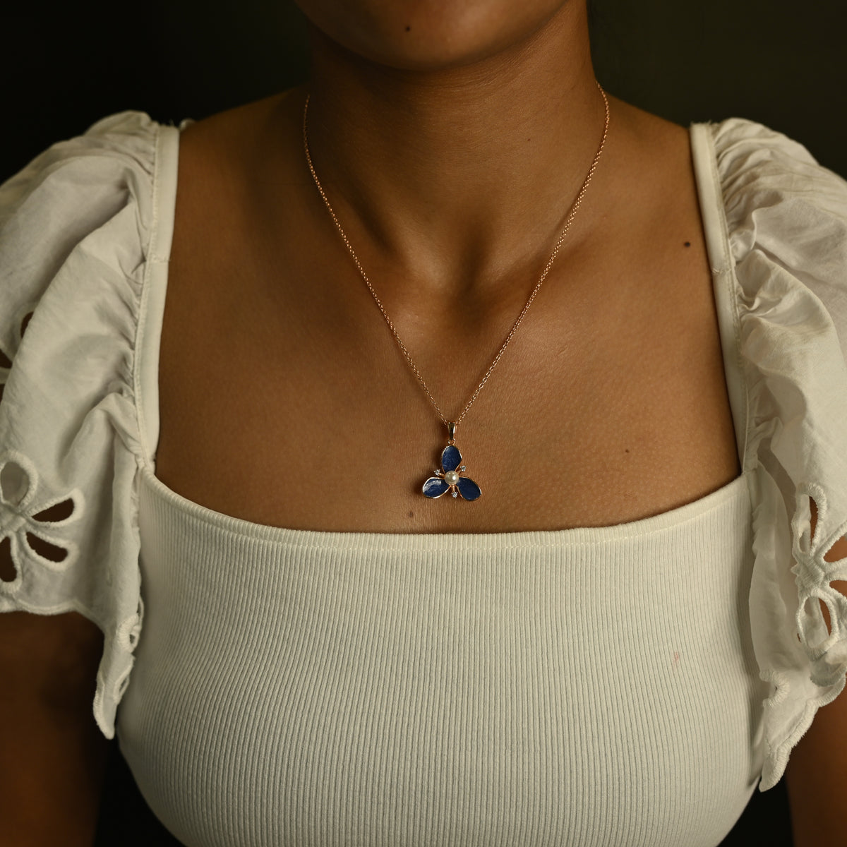 Blue Floral Necklace Set