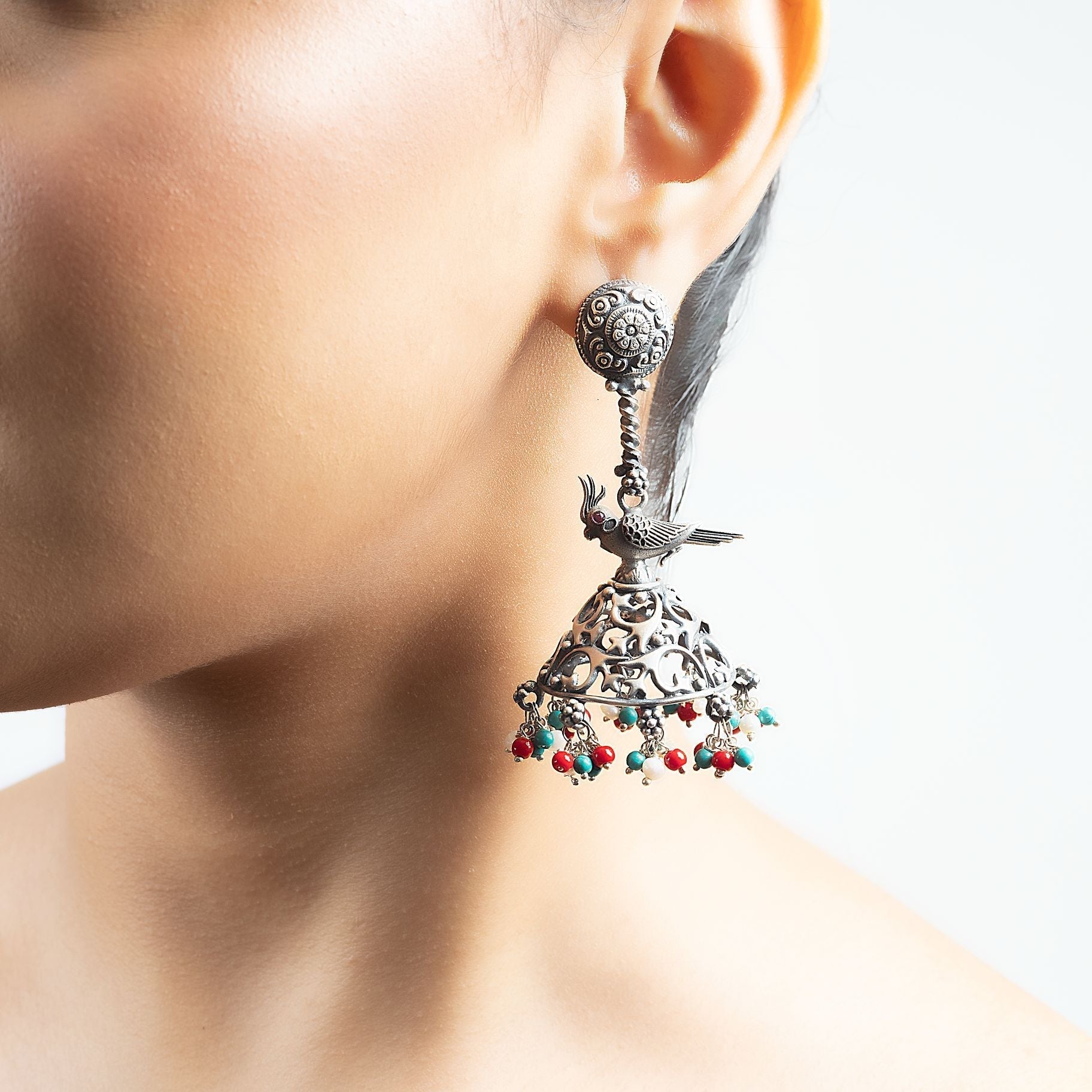 Dazzling Birds Cage Jhumka silverhousebyrj