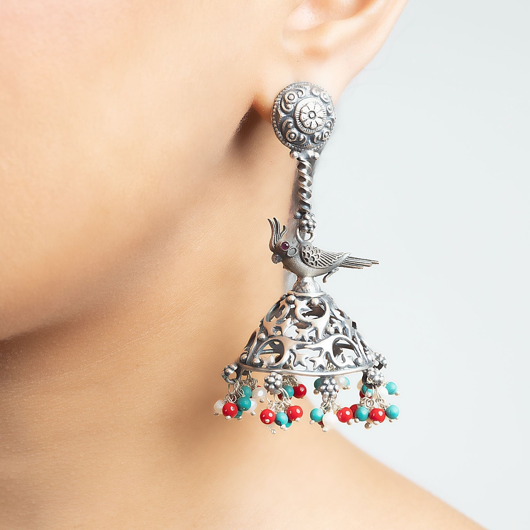 Dazzling Birds Cage Jhumka silverhousebyrj