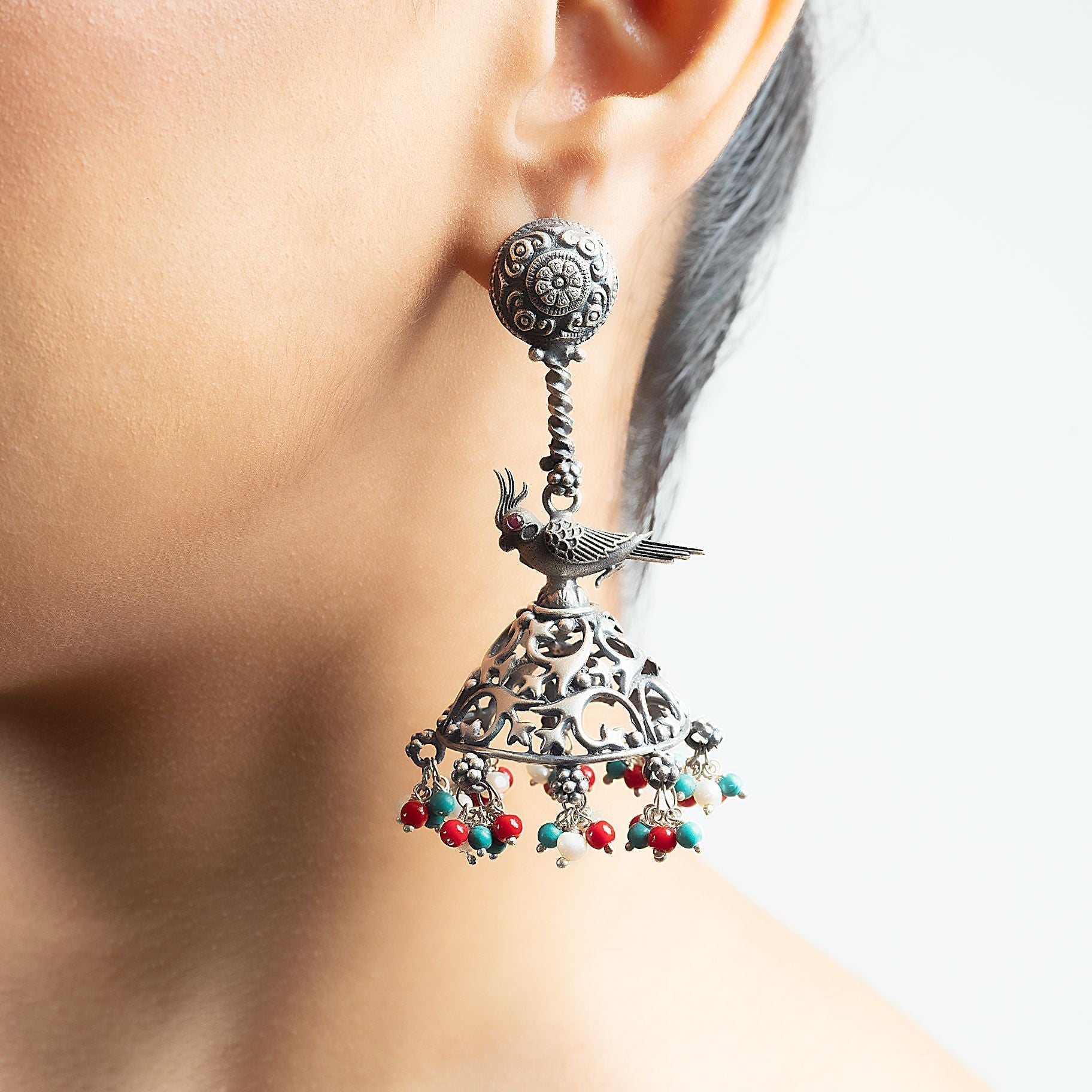 Dazzling Birds Cage Jhumka silverhousebyrj