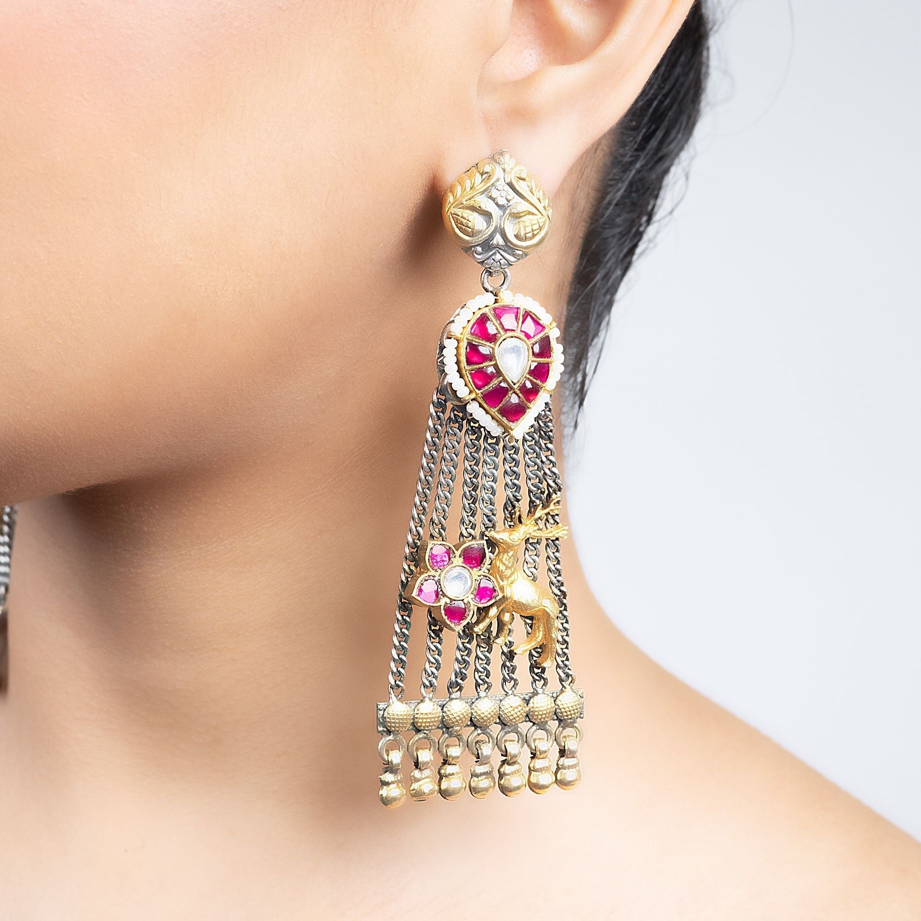 Dazzling Dear Chain Long Dangler Earrings silverhousebyrj