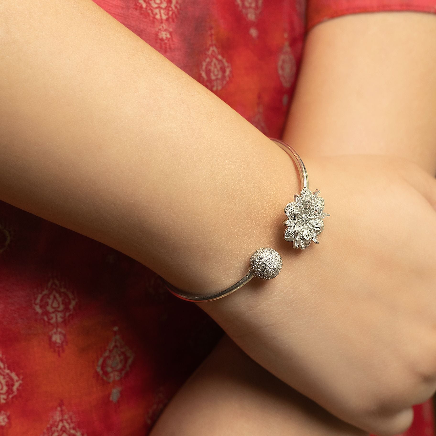 Delightful Flower & ball studded at both the ends of bangle silverhousebyrj