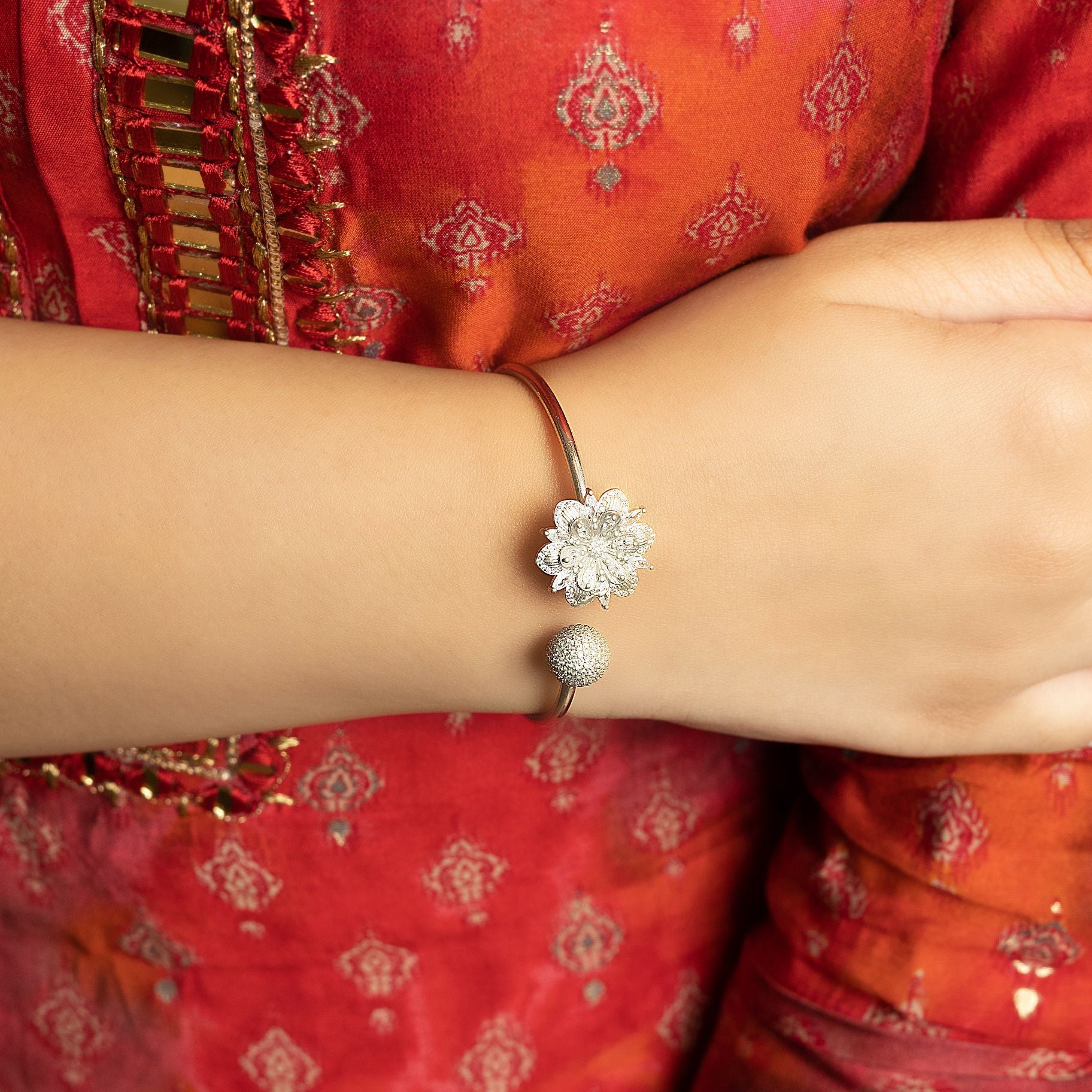 Delightful Flower & ball studded at both the ends of bangle silverhousebyrj