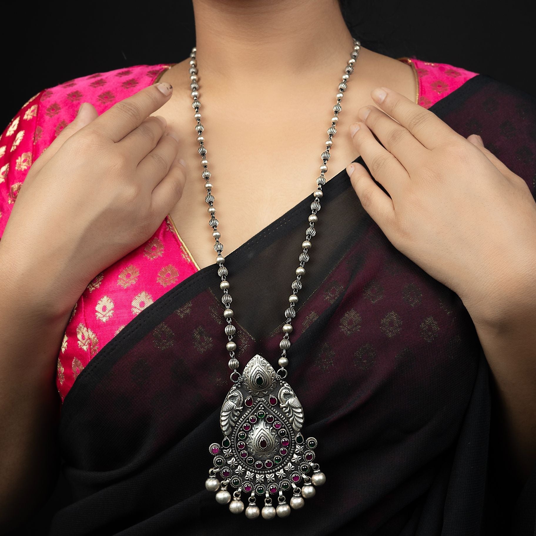 Delightful Long Necklace With Matar Mala silverhousebyrj