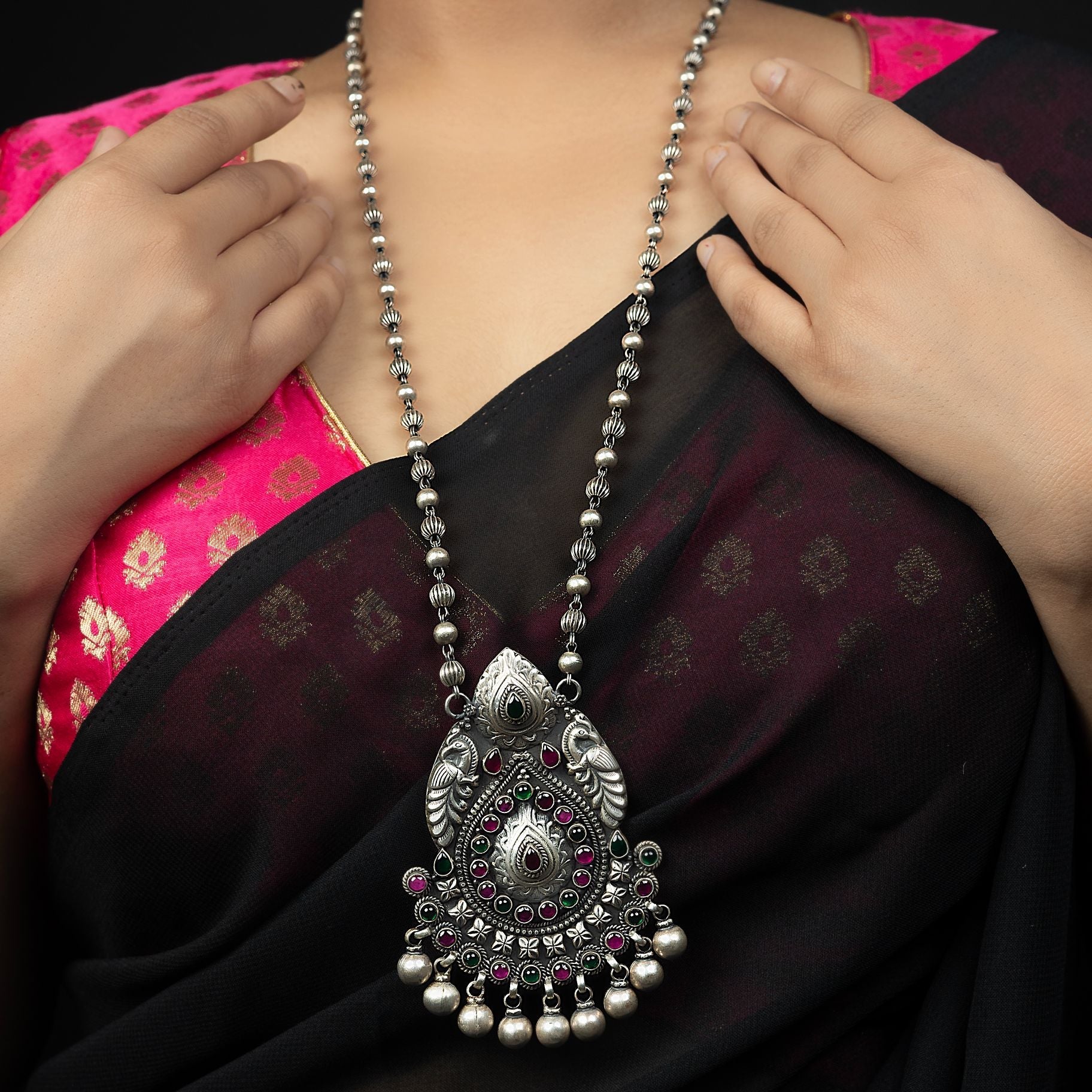 Delightful Long Necklace With Matar Mala silverhousebyrj