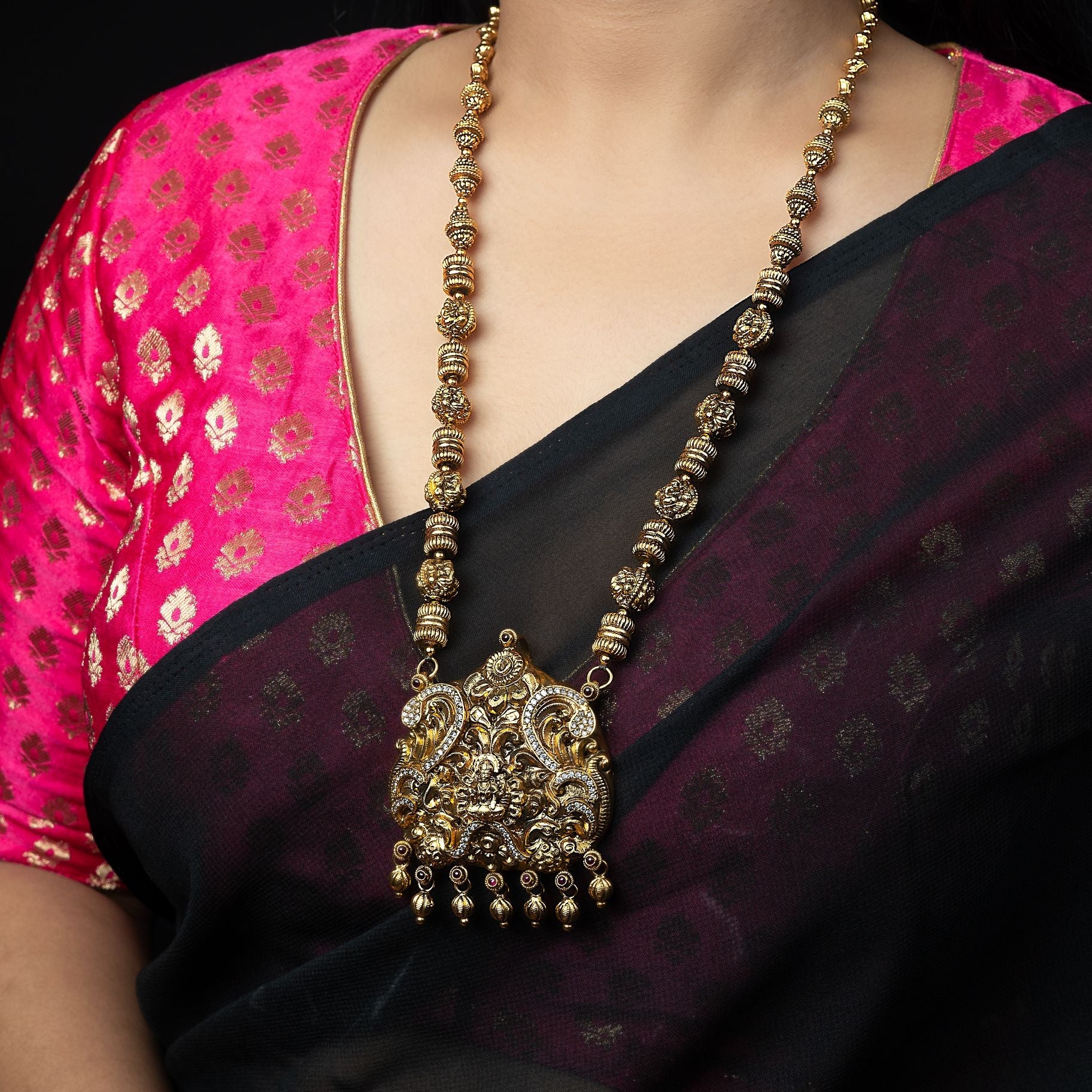 Divine Laxmi Ji Long Necklace With Matar Mala silverhousebyrj