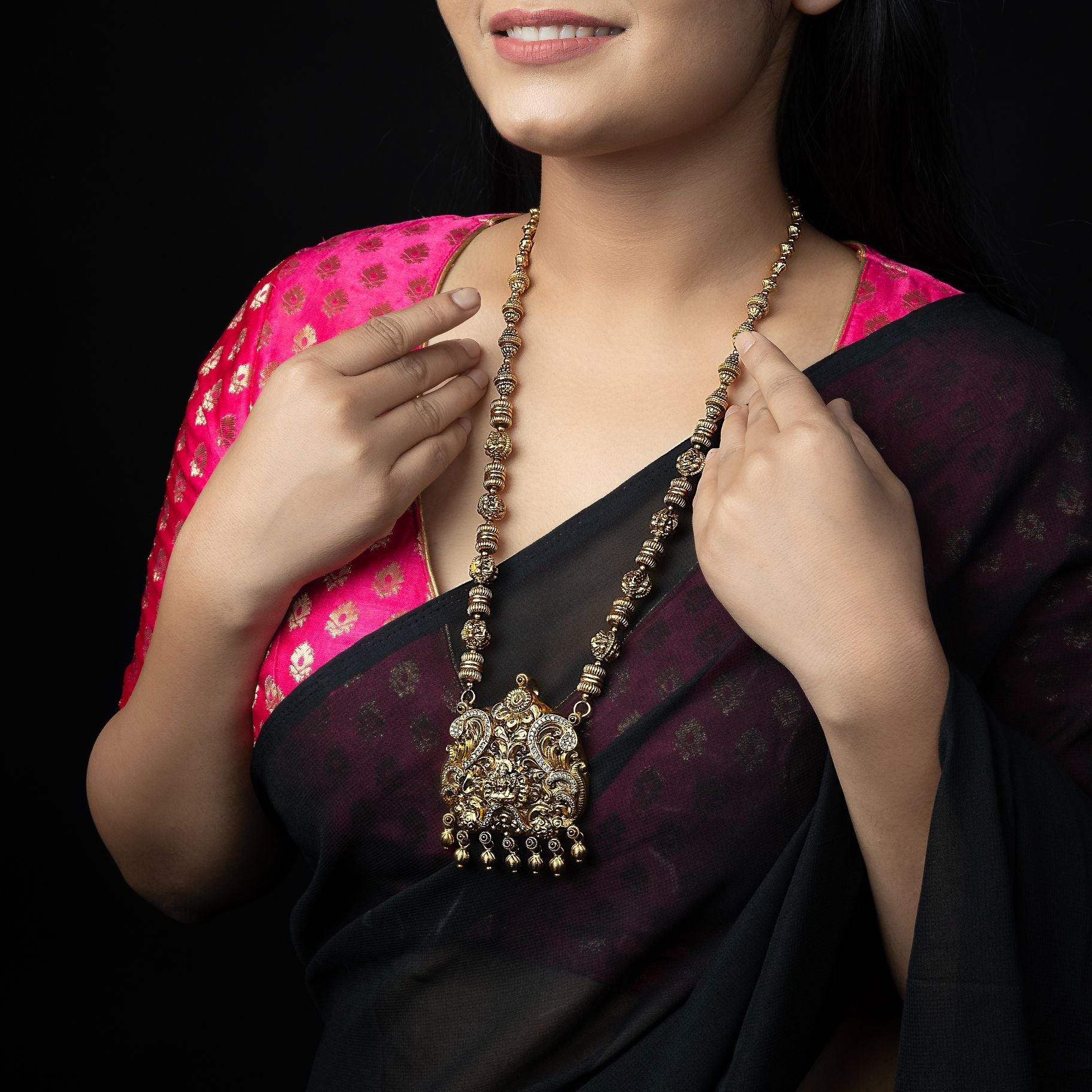 Divine Laxmi Ji Long Necklace With Matar Mala silverhousebyrj