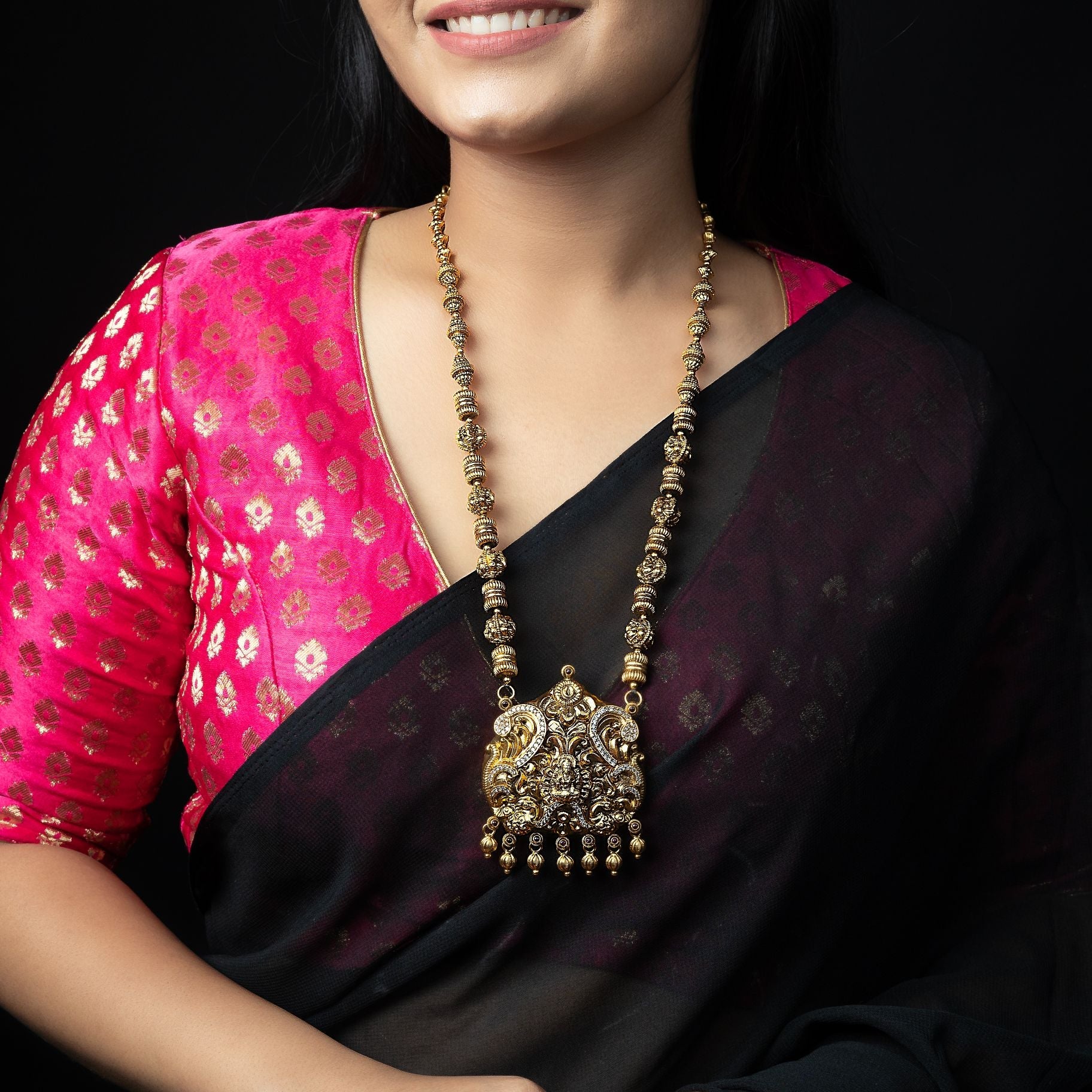 Divine Laxmi Ji Long Necklace With Matar Mala silverhousebyrj