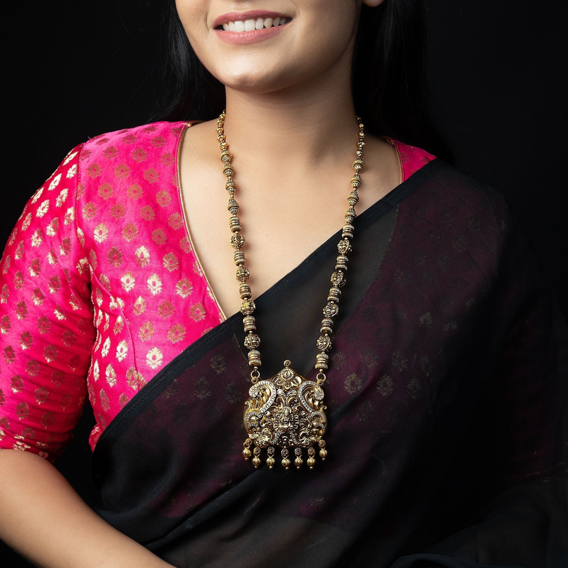 Divine Laxmi Ji Long Necklace With Matar Mala silverhousebyrj