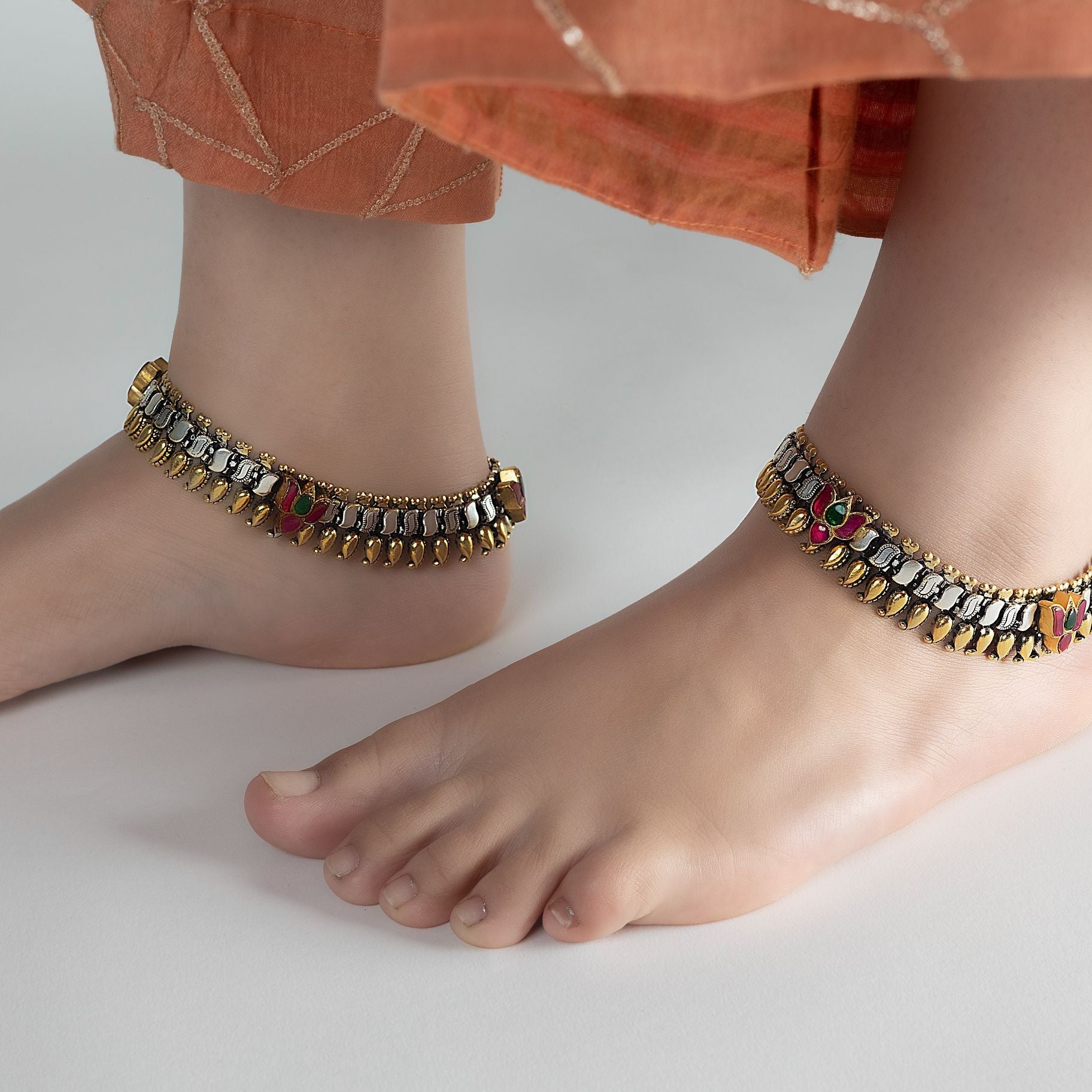 Dual Tone Tribal Paazeb Anklet silverhousebyrj