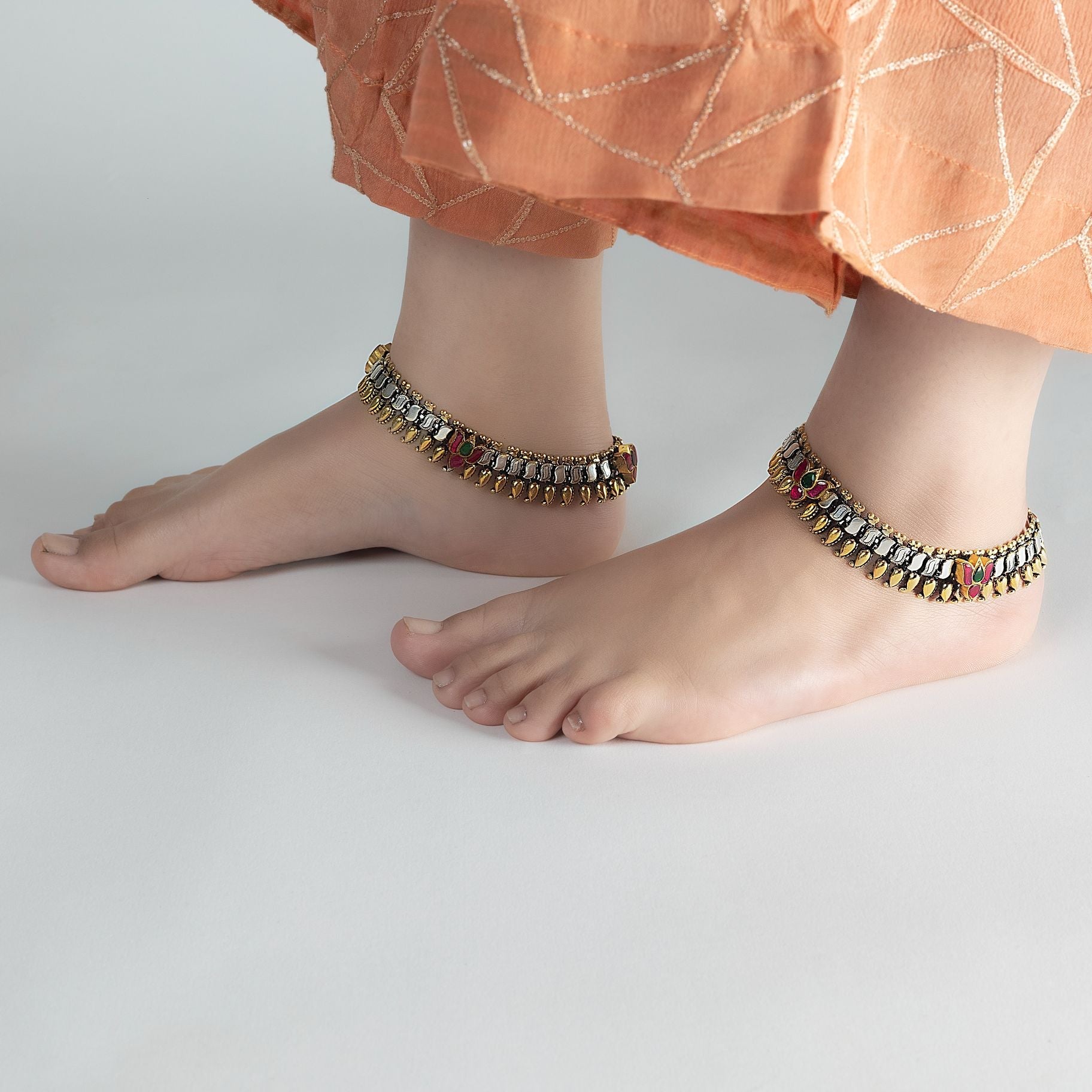 Dual Tone Tribal Paazeb Anklet silverhousebyrj