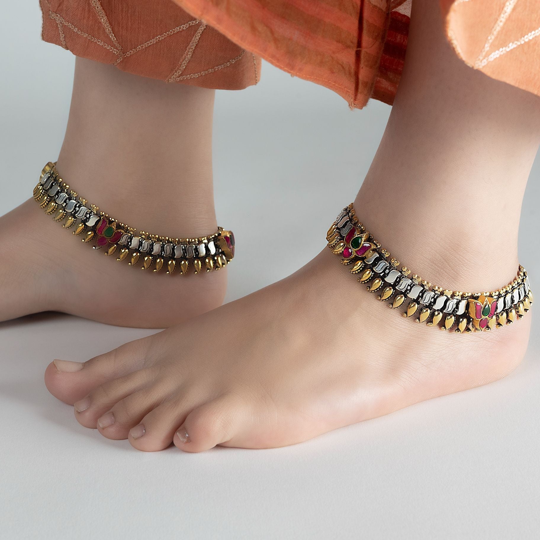 Dual Tone Tribal Paazeb Anklet silverhousebyrj