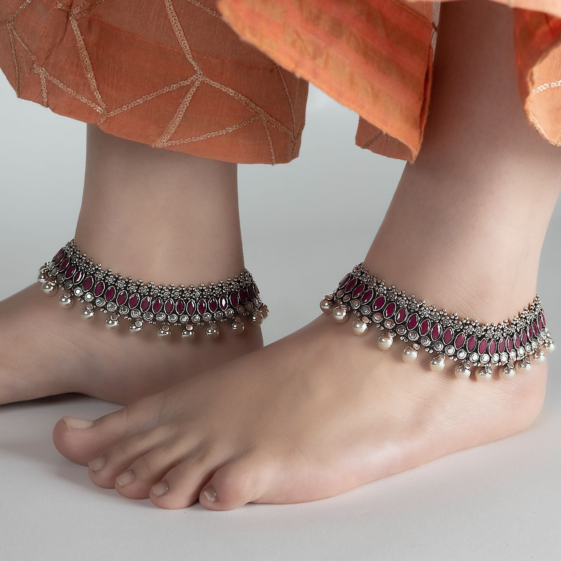 Elegant Precious Stone Studded Bridal Paazeb Anklet silverhousebyrj