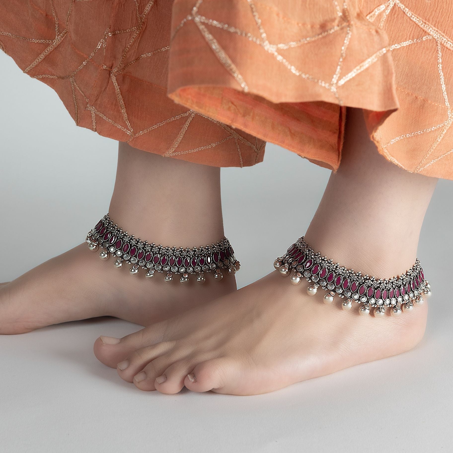 Elegant Precious Stone Studded Bridal Paazeb Anklet silverhousebyrj