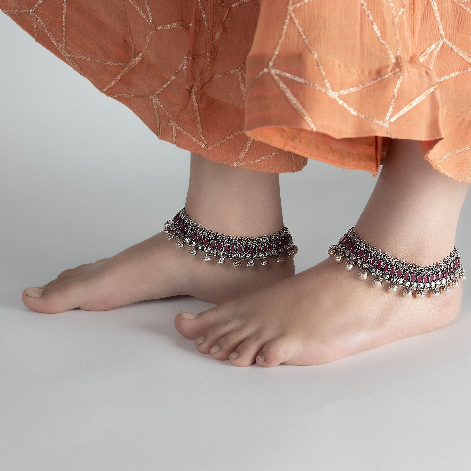 Elegant Precious Stone Studded Bridal Paazeb Anklet silverhousebyrj