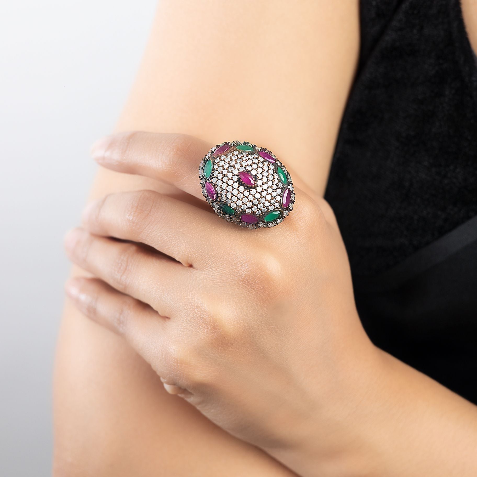 Elegant Silver Ring with Semi-Precious Stone and Dotted Design silverhousebyrj